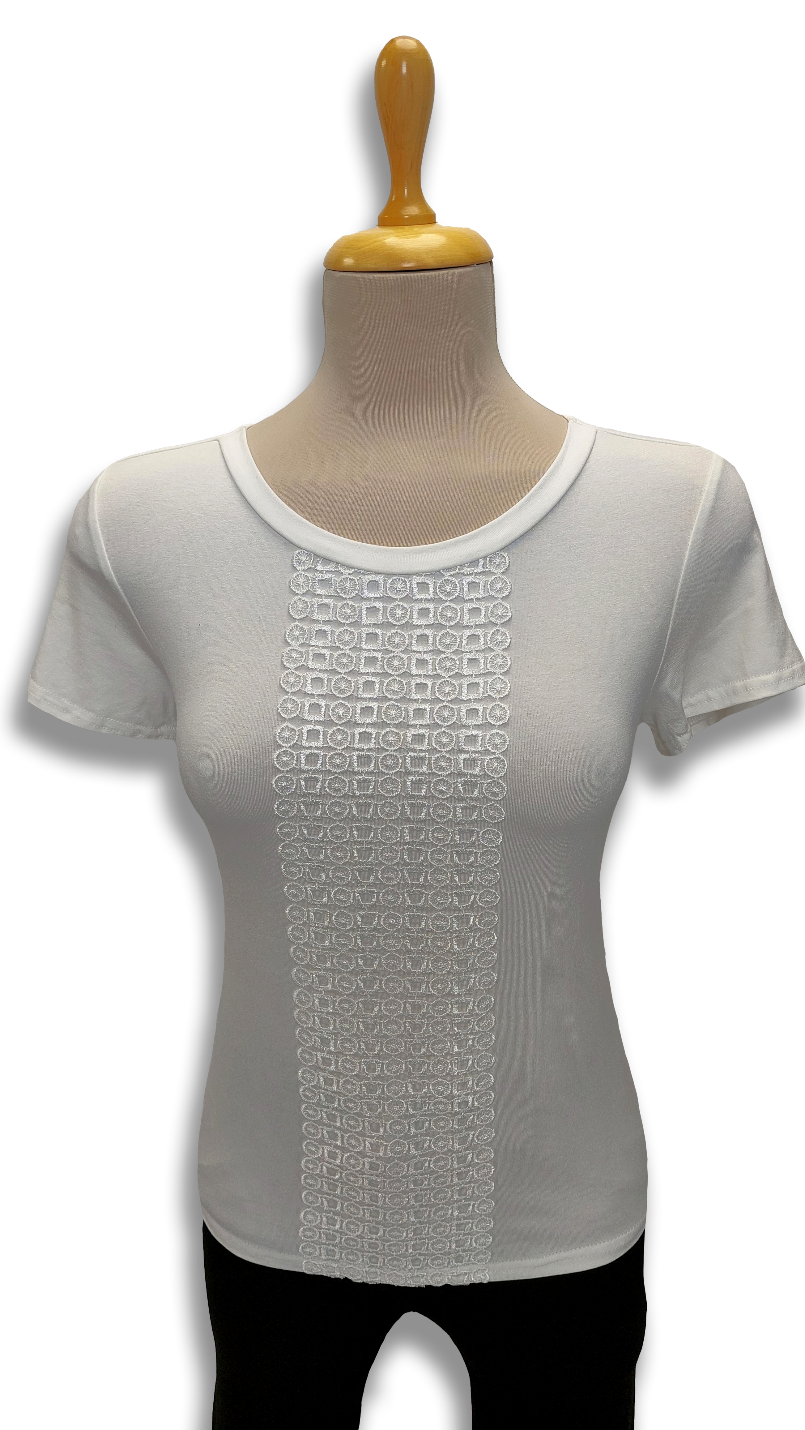 Carla lace front short sleeve ecru plaid polo product image