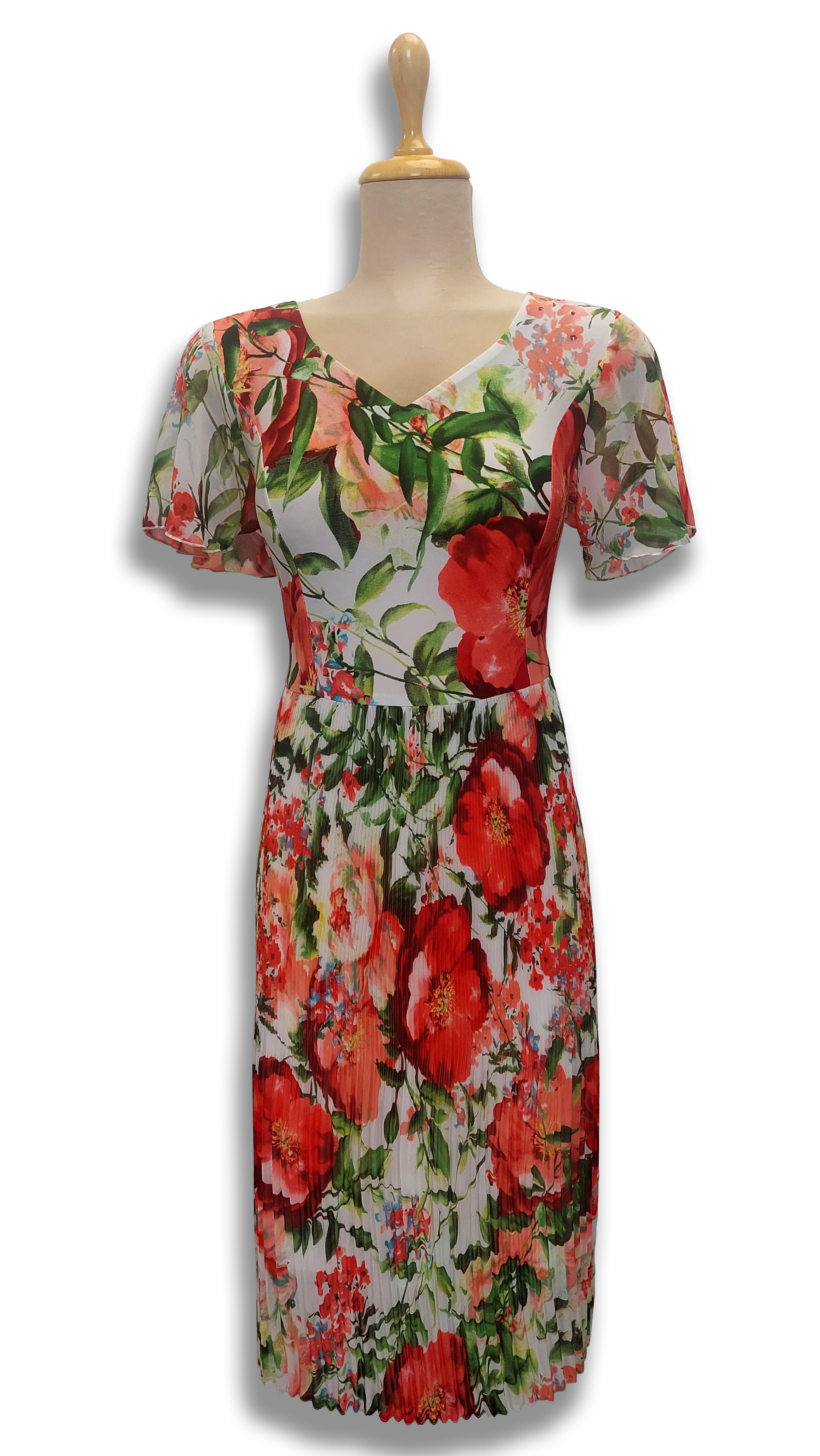 Anna pleated red floral casual dress product image