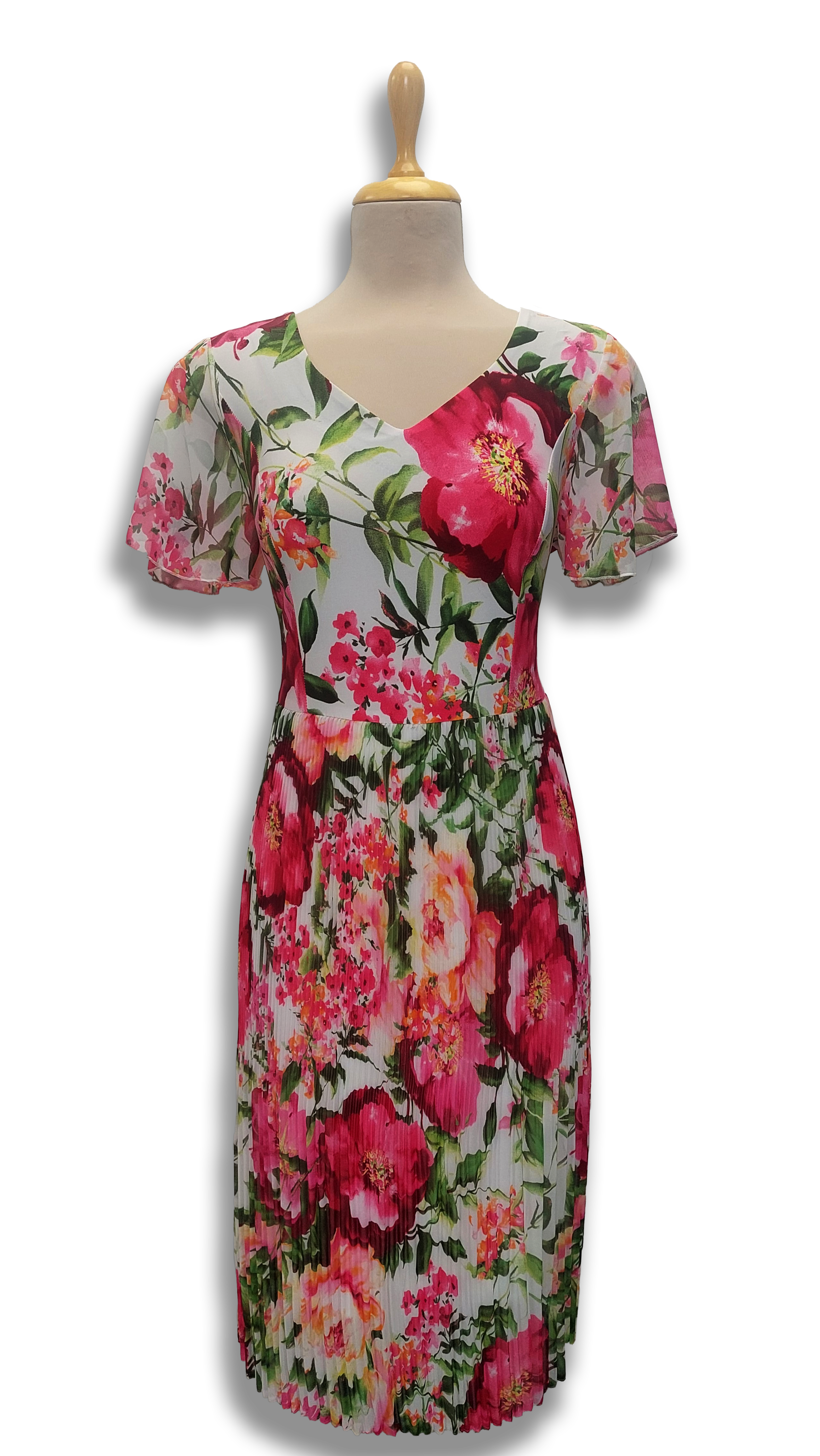 Anna pleated pink floral casual dress product image