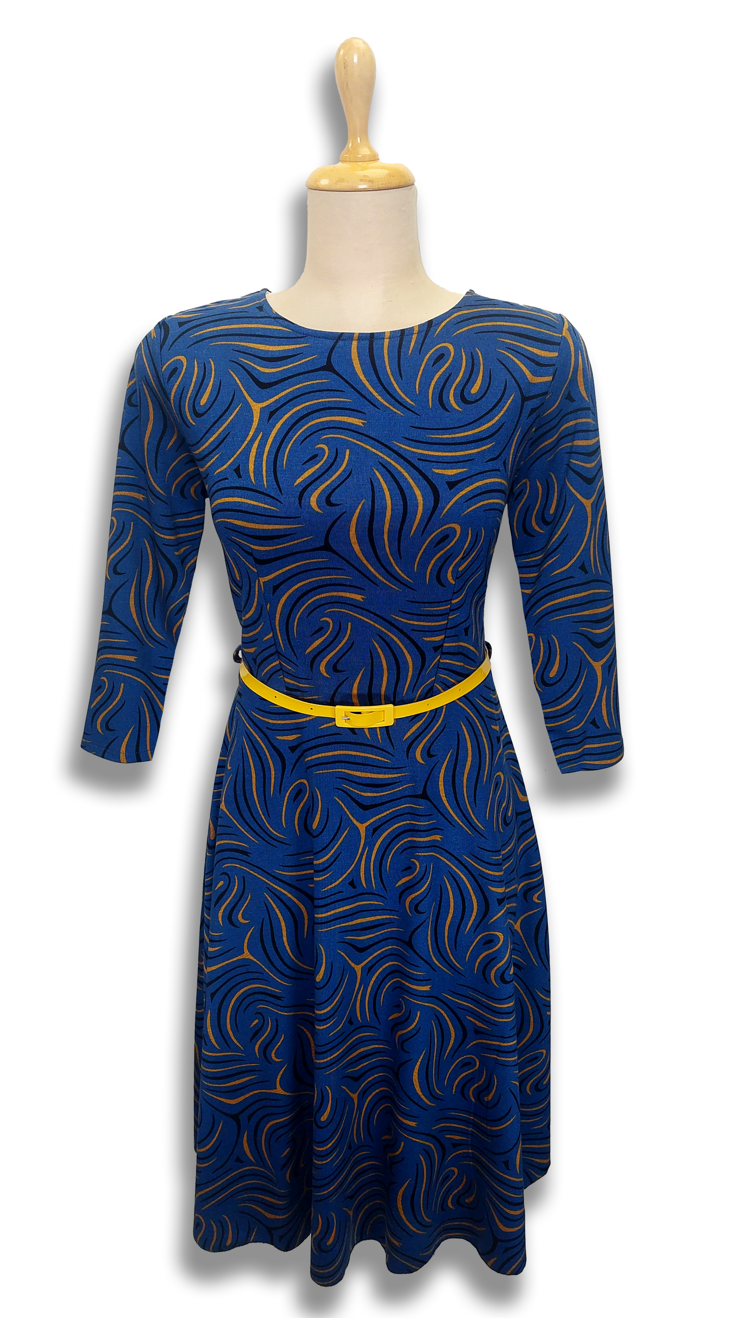 Abigél thick medium blue-yellow pattern dress product image