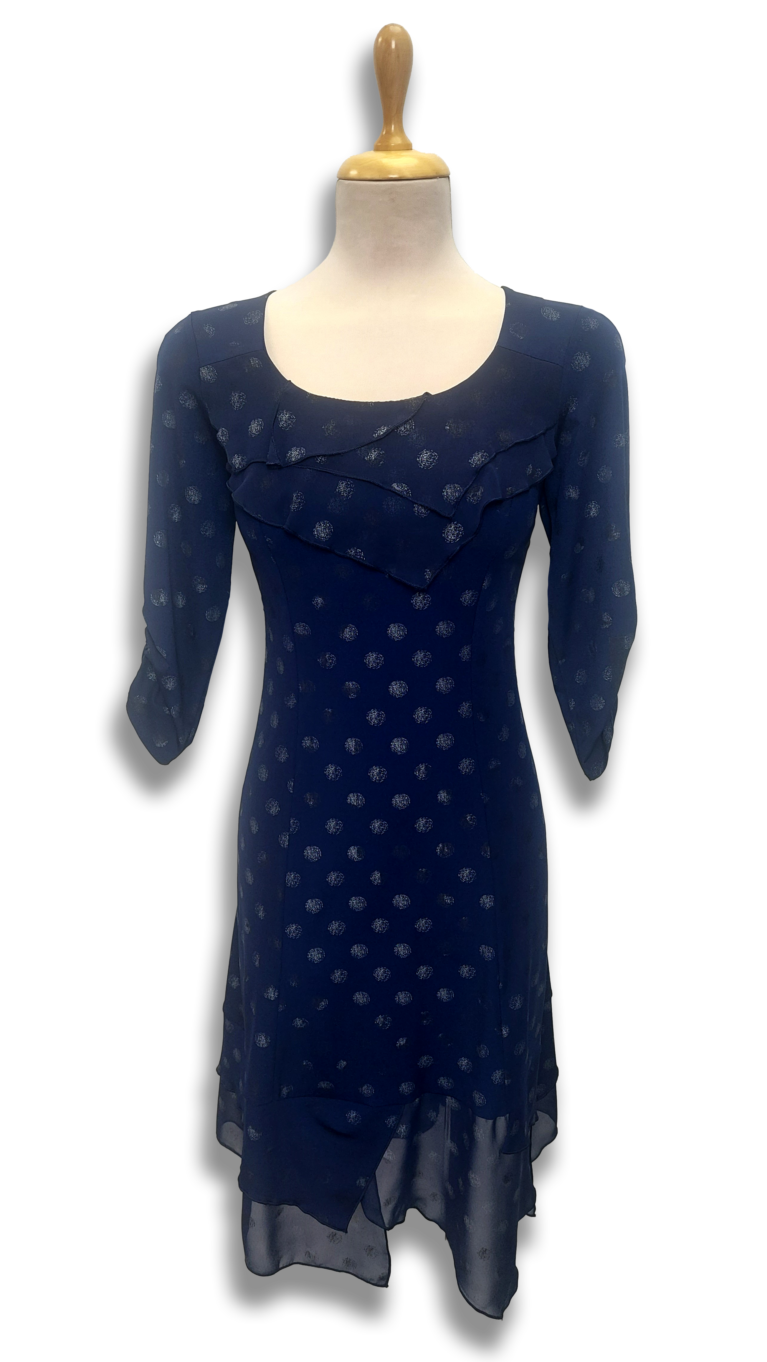 Anna 3/4 sleeve dark blue polka dot dress product image