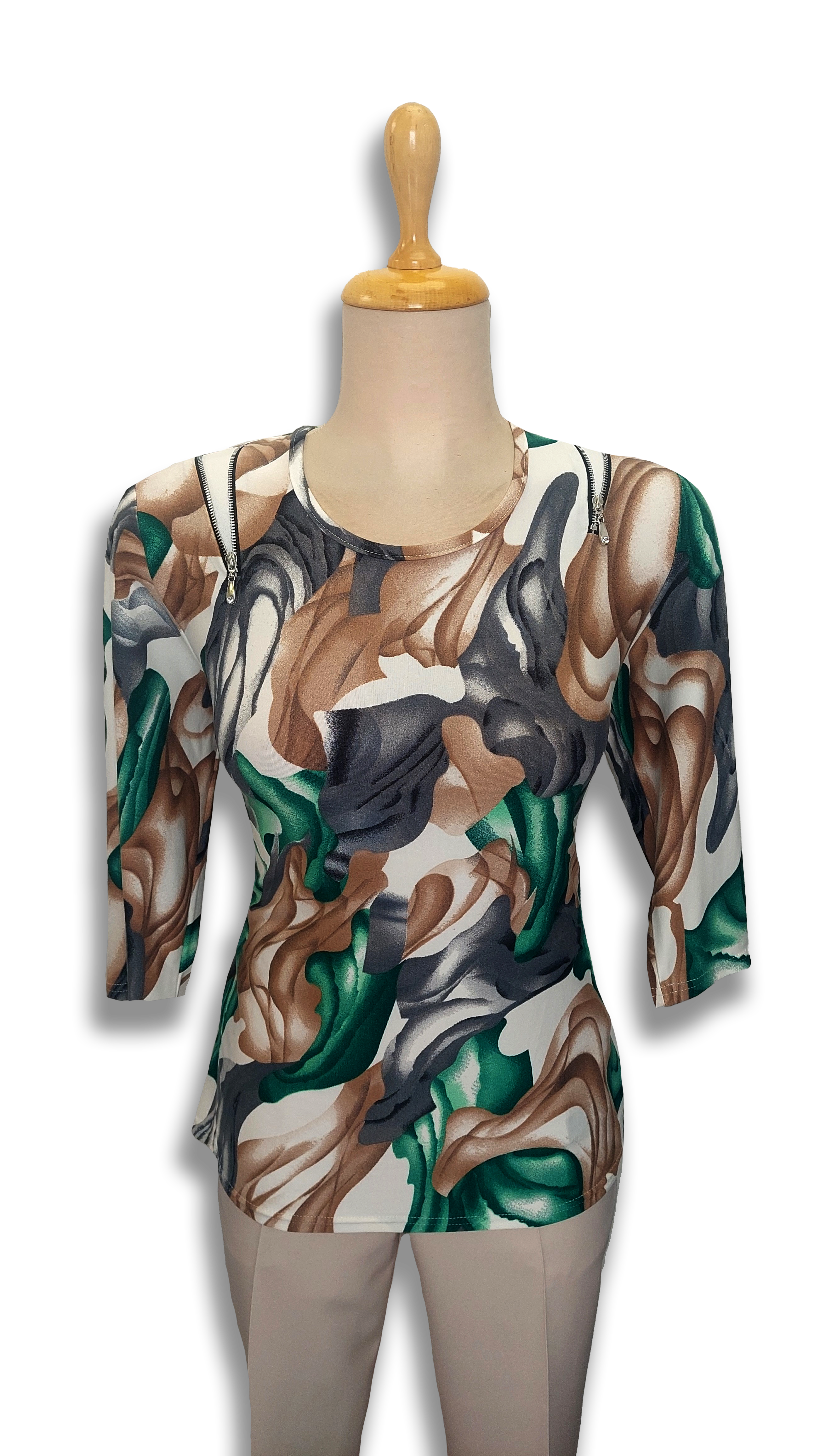 Amina green pattern zipper polo product image
