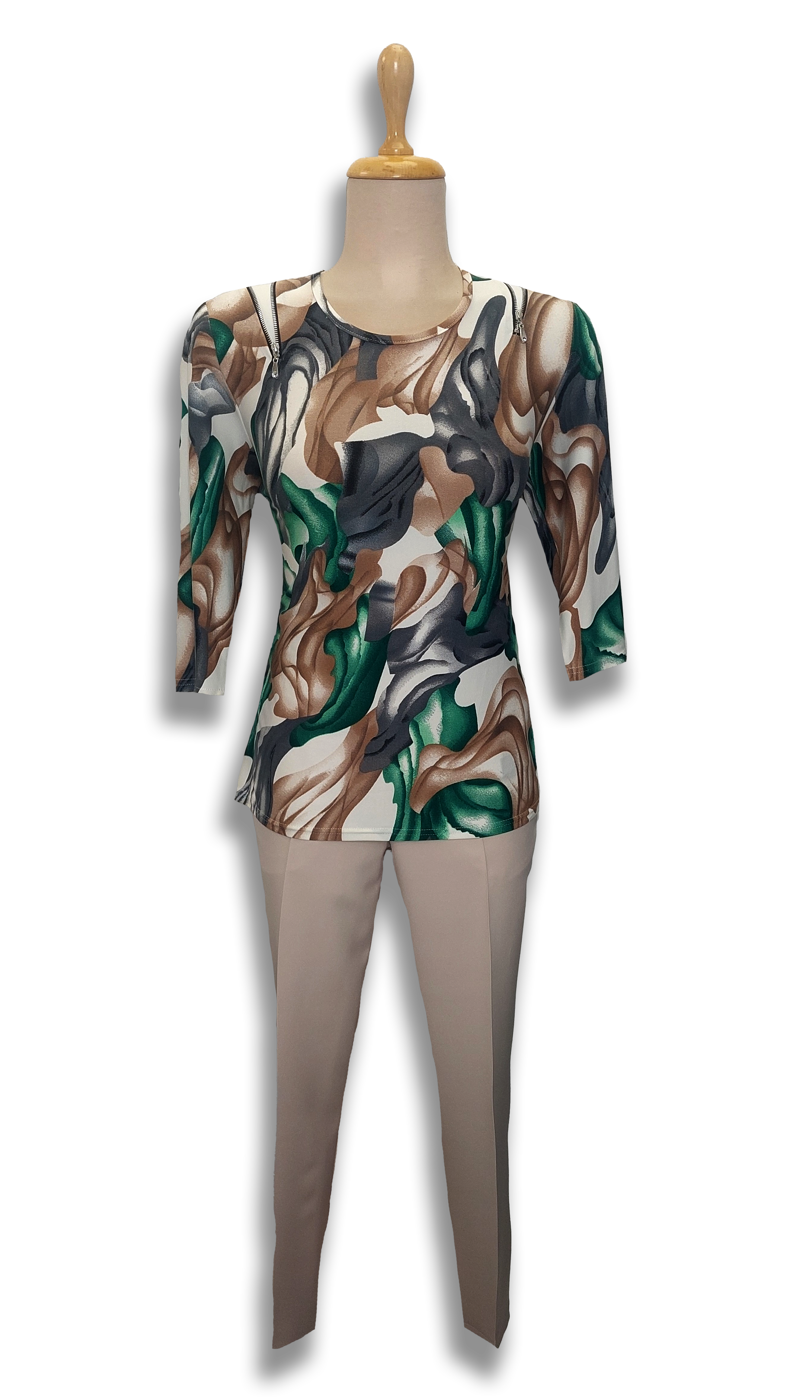 Amina green pattern zipper polo product image