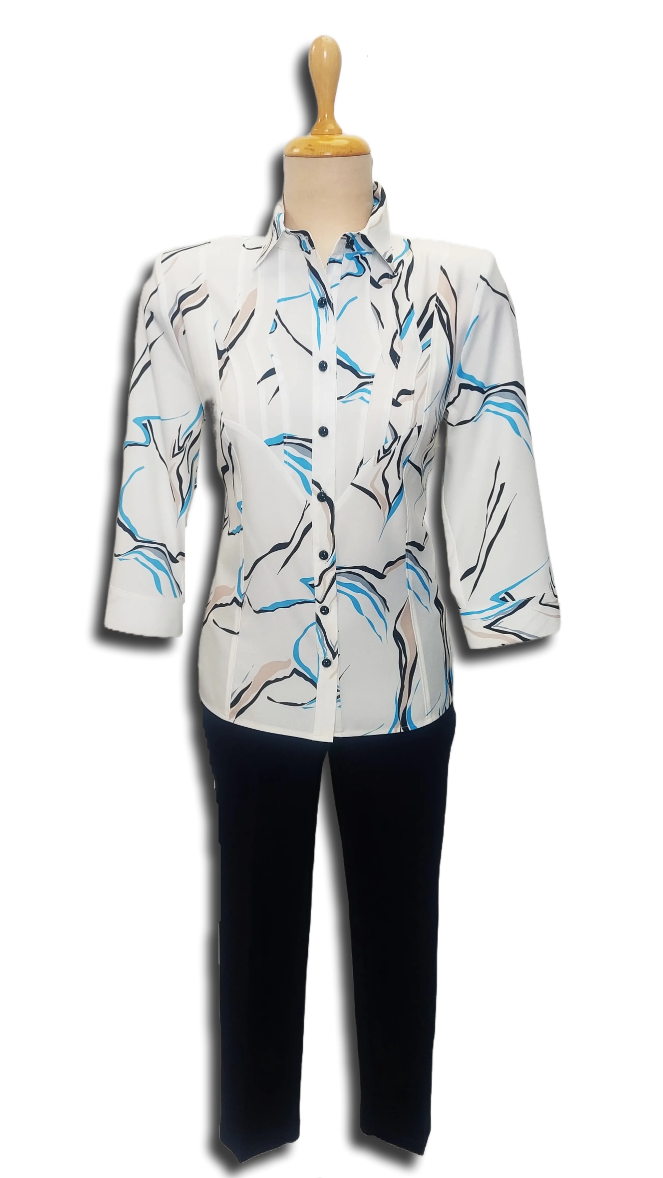 Early turquoise wave pattern blouse product image