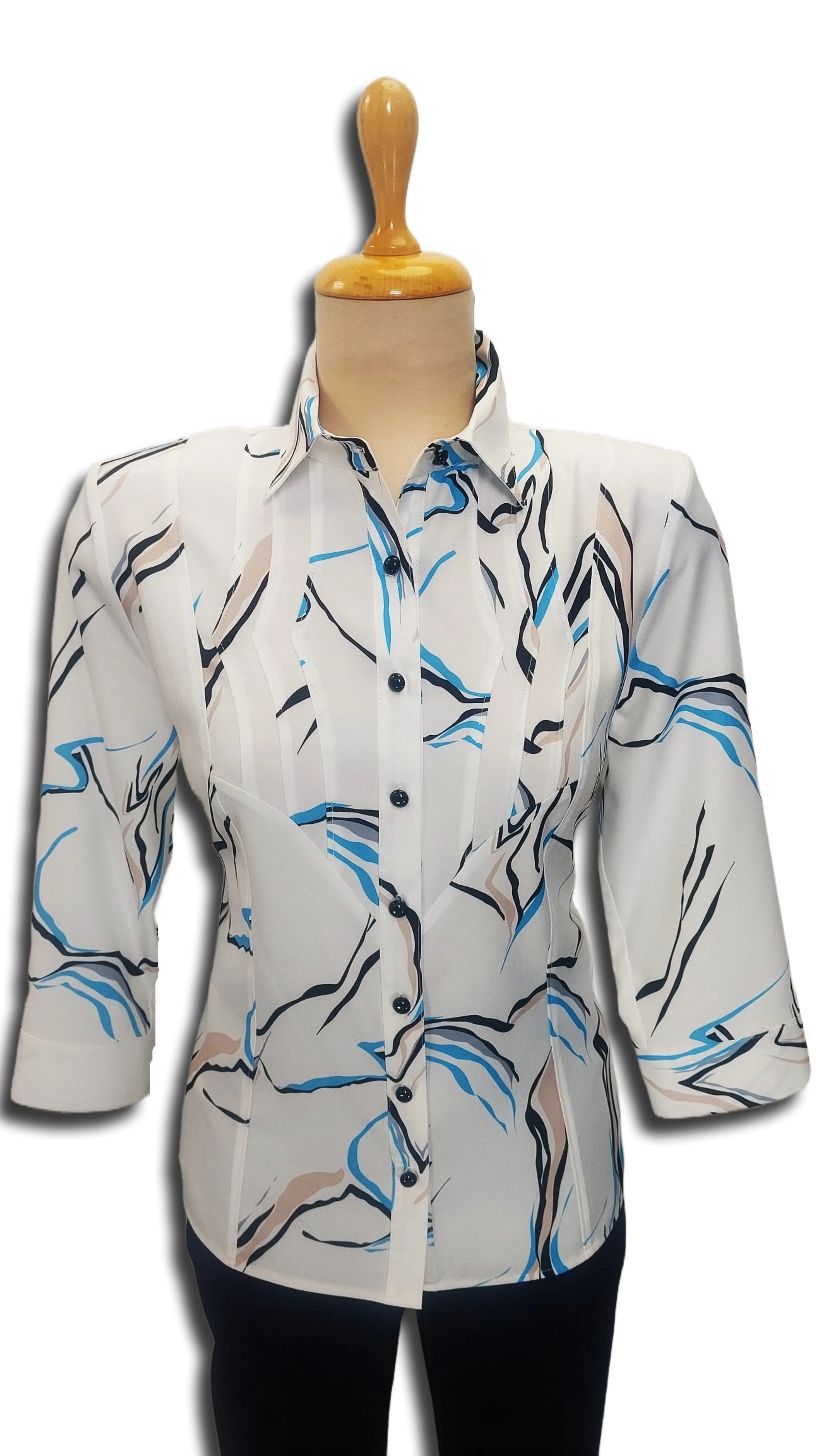 Early turquoise wave pattern blouse product image