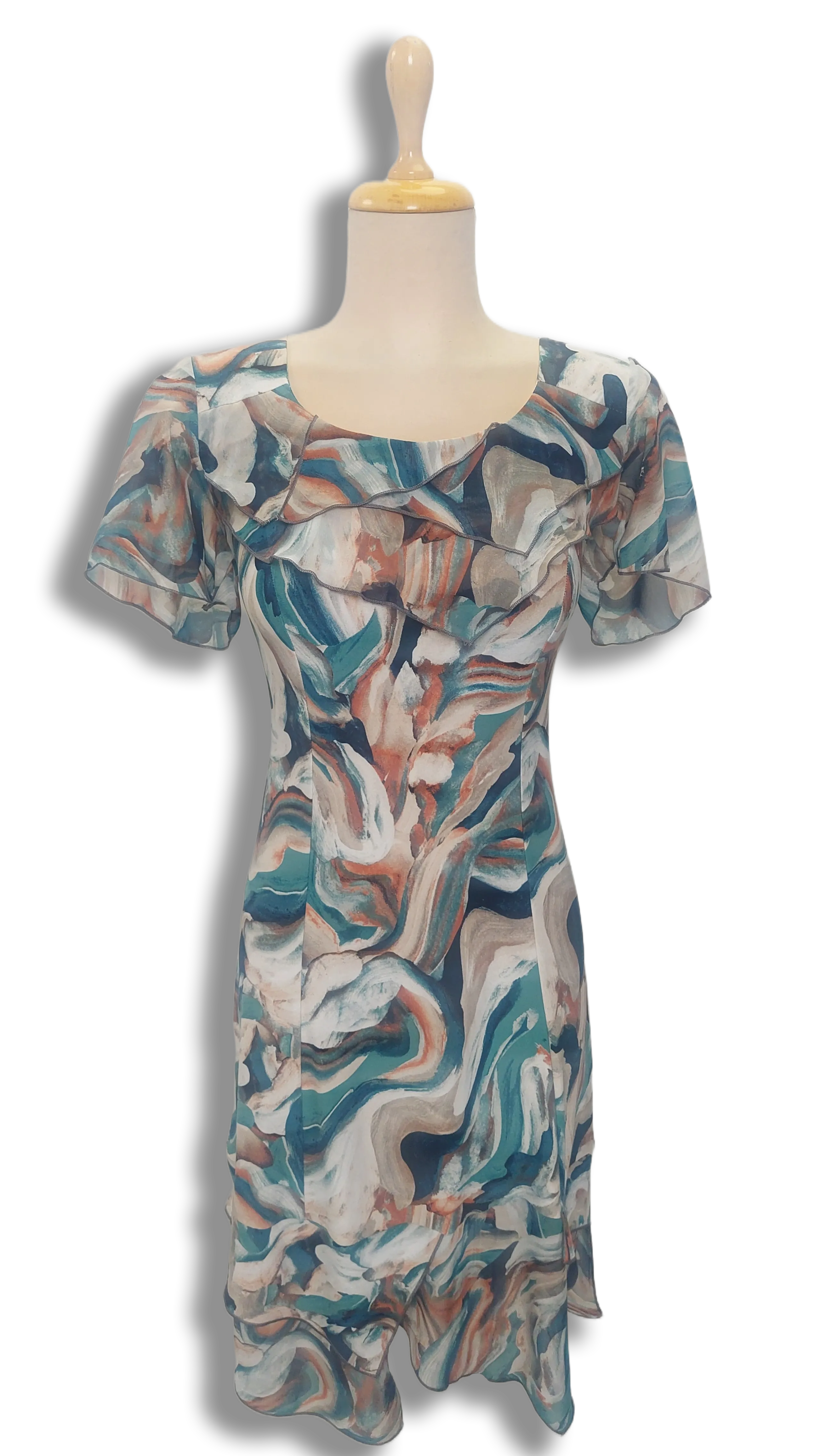 Anna sleeves green wave pattern dress product image