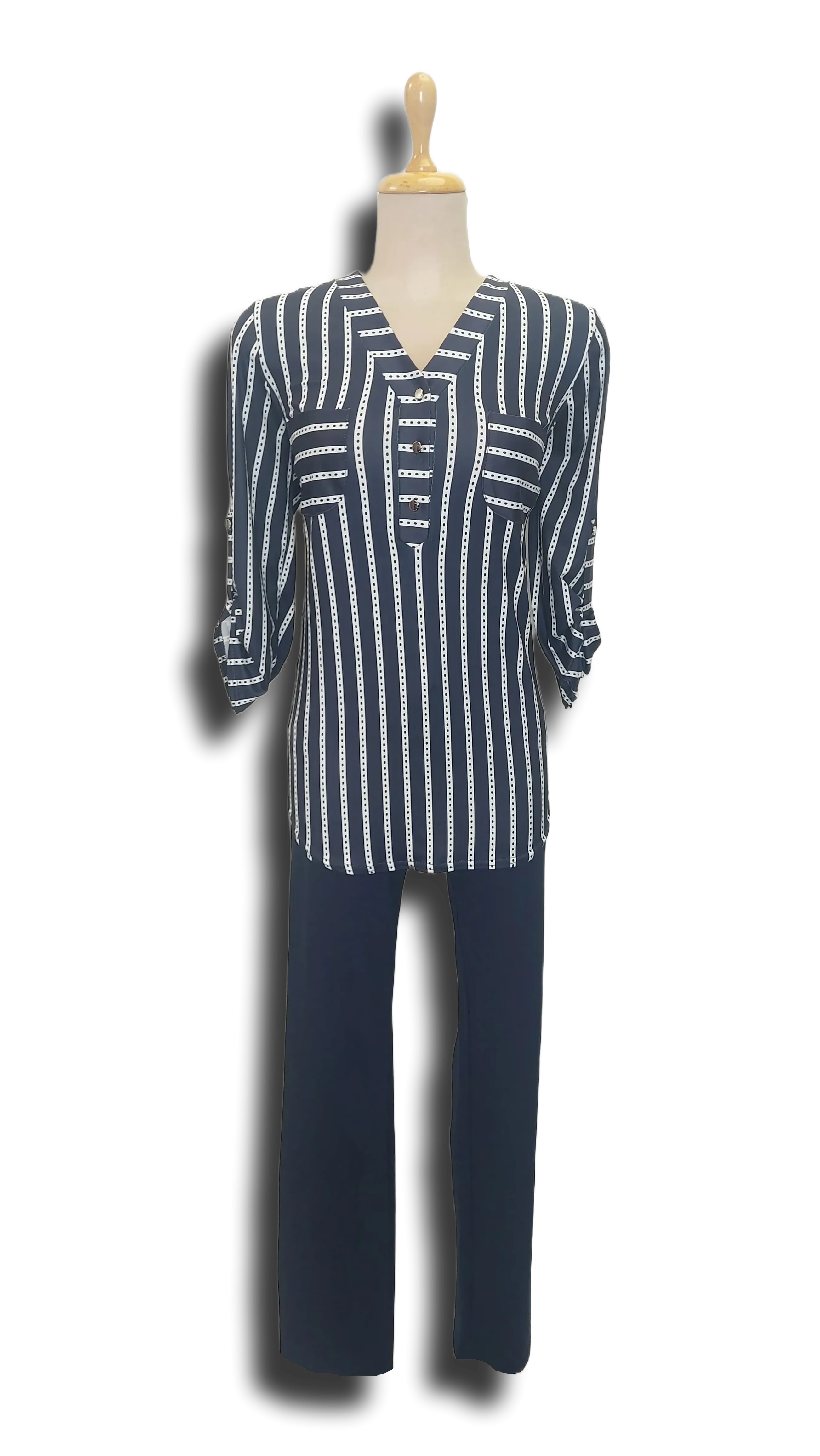 Lina with dark blue and white stripes polo product image