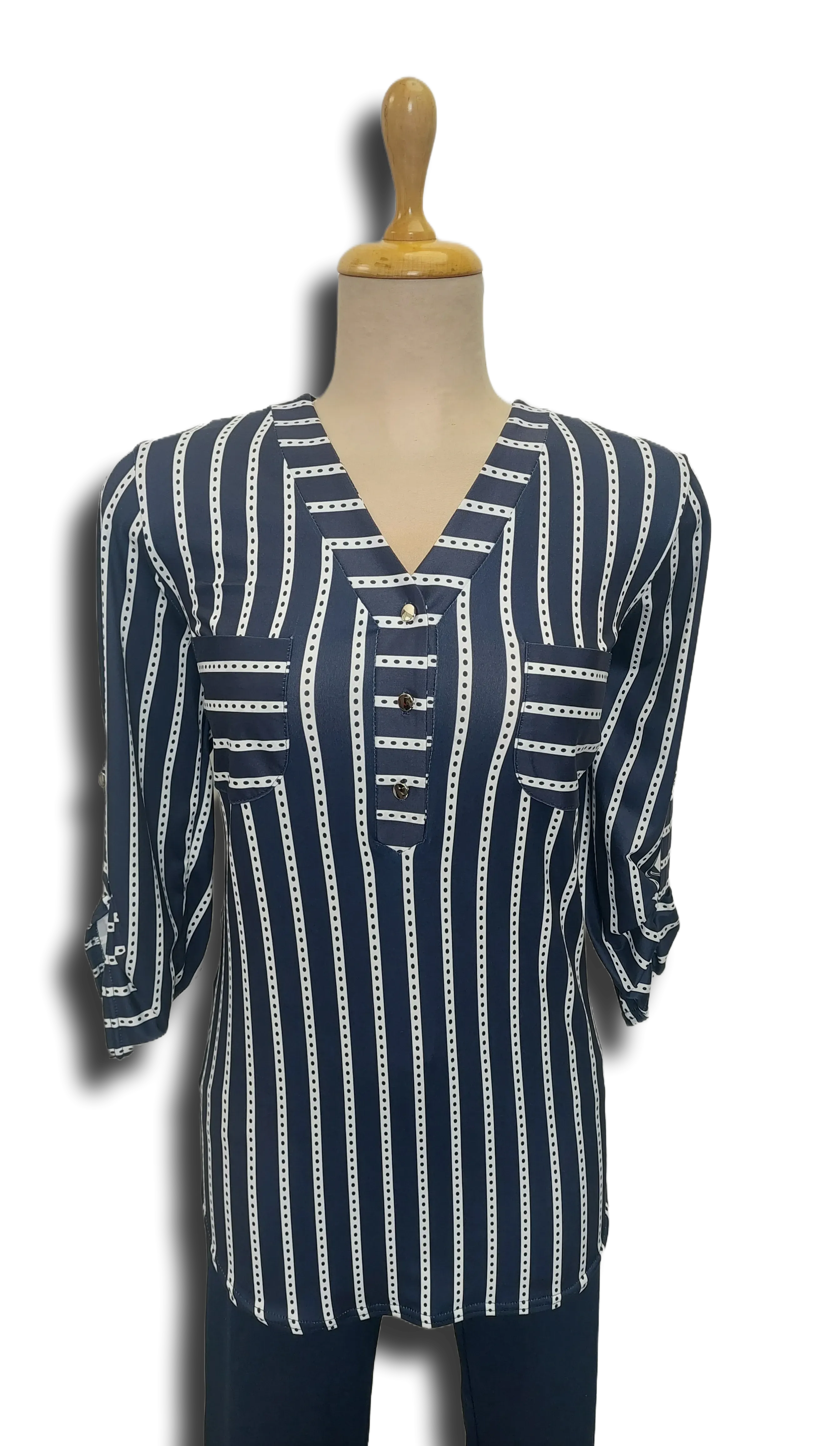Lina with dark blue and white stripes polo product image