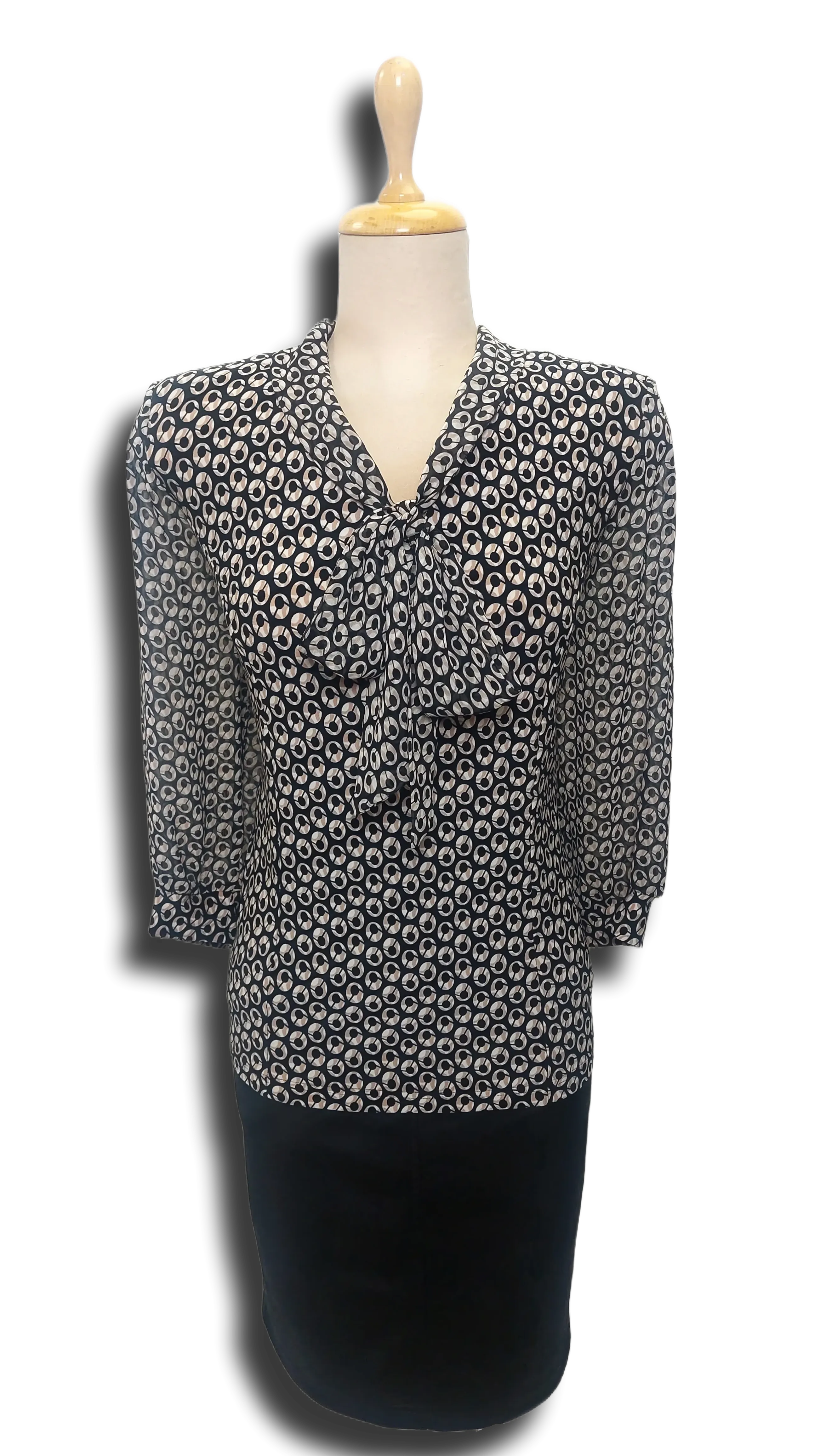 Emese bow with beige-black pattern blouse product image