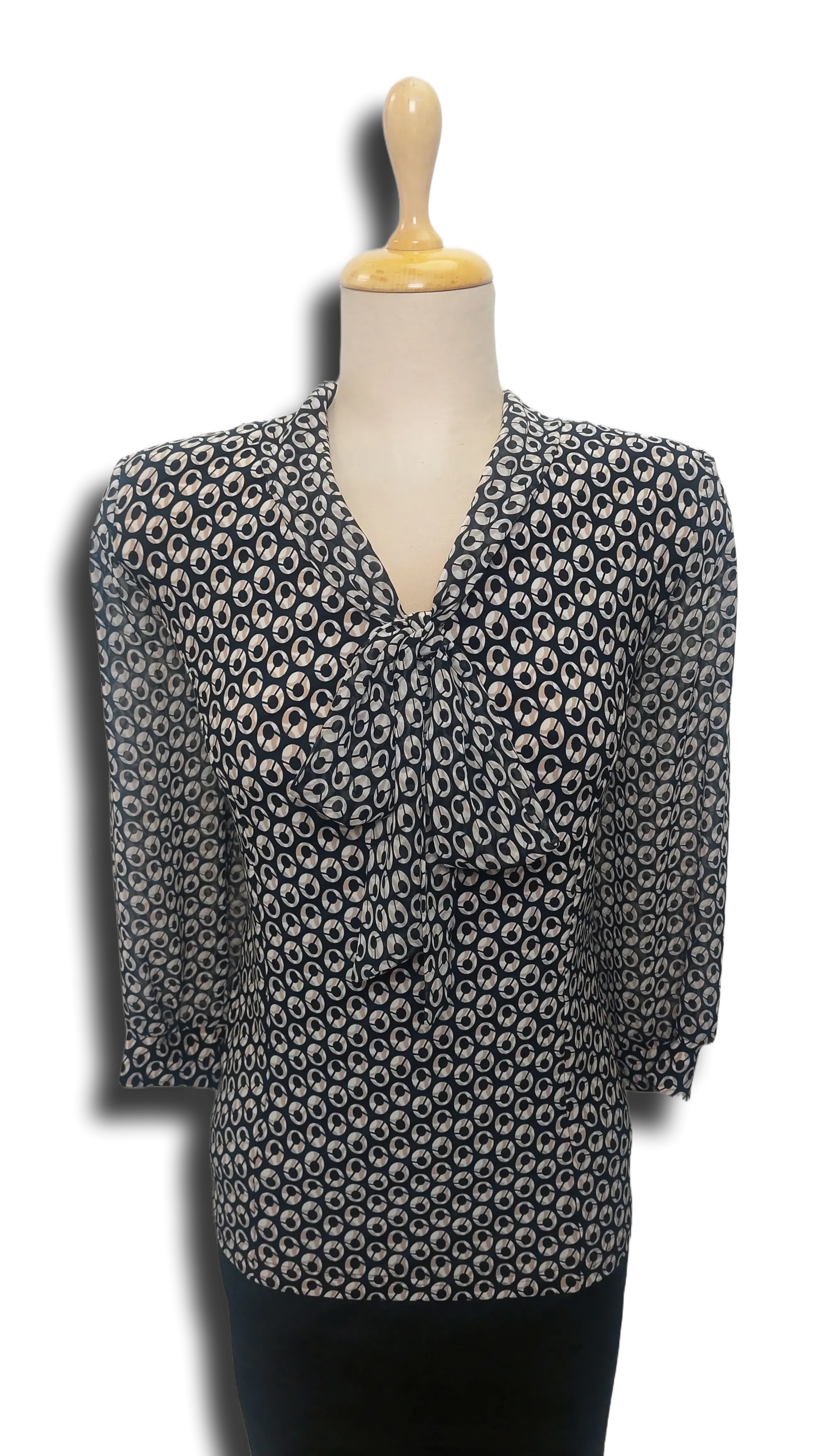 Emese bow with beige-black pattern blouse product image