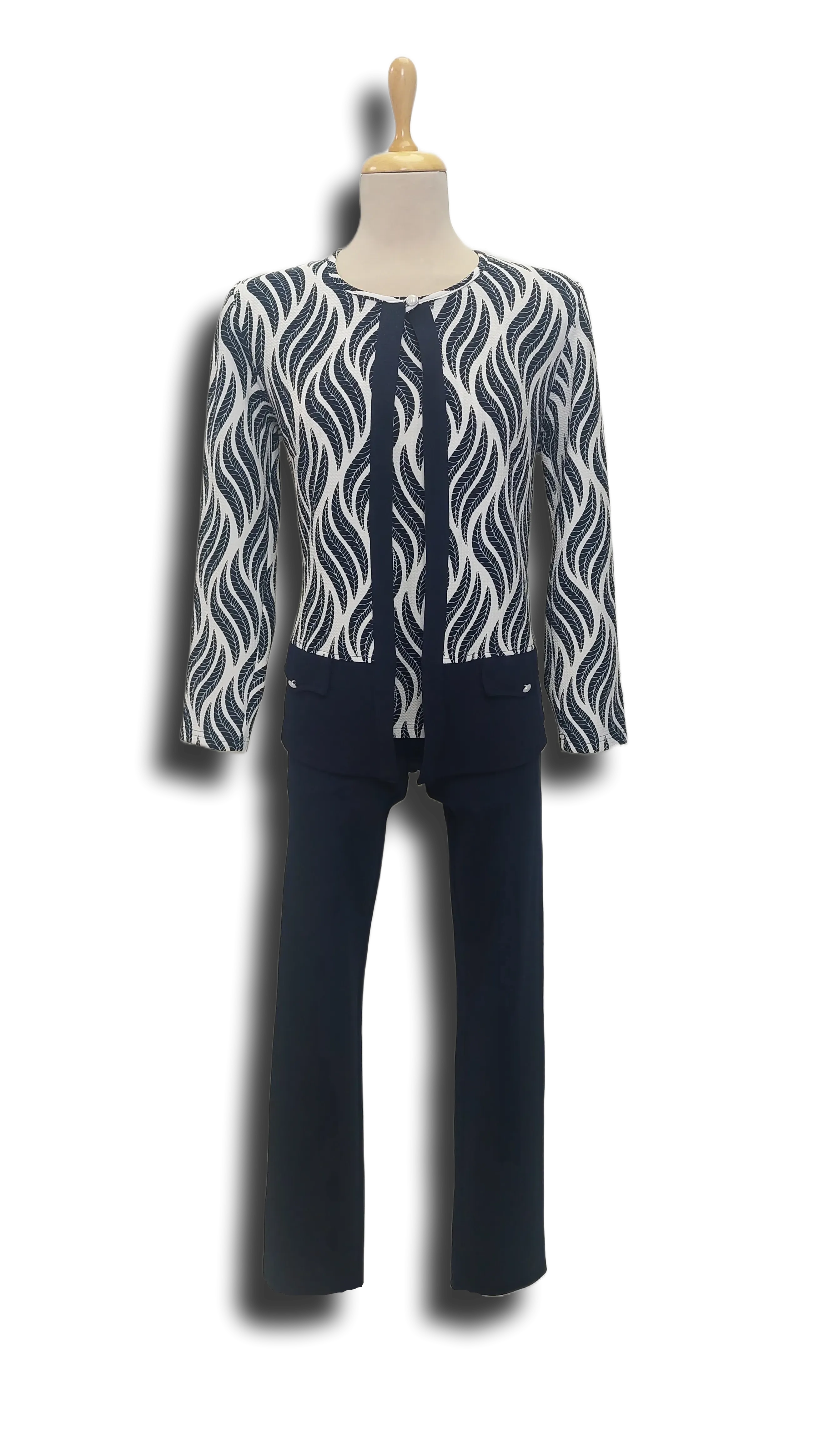 Aliz dark blue and white leaf pattern blazer product image