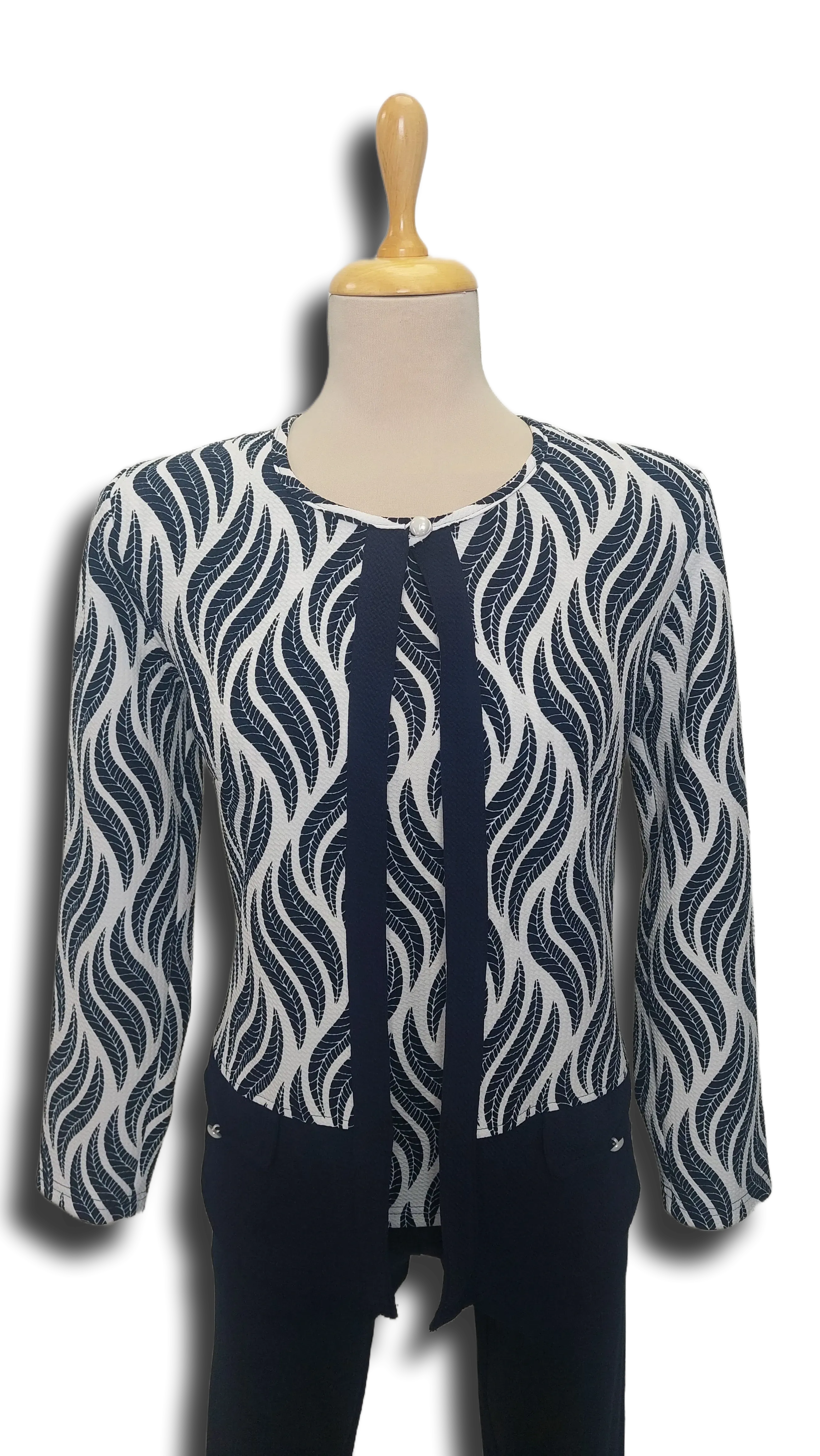 Aliz dark blue and white leaf pattern blazer product image