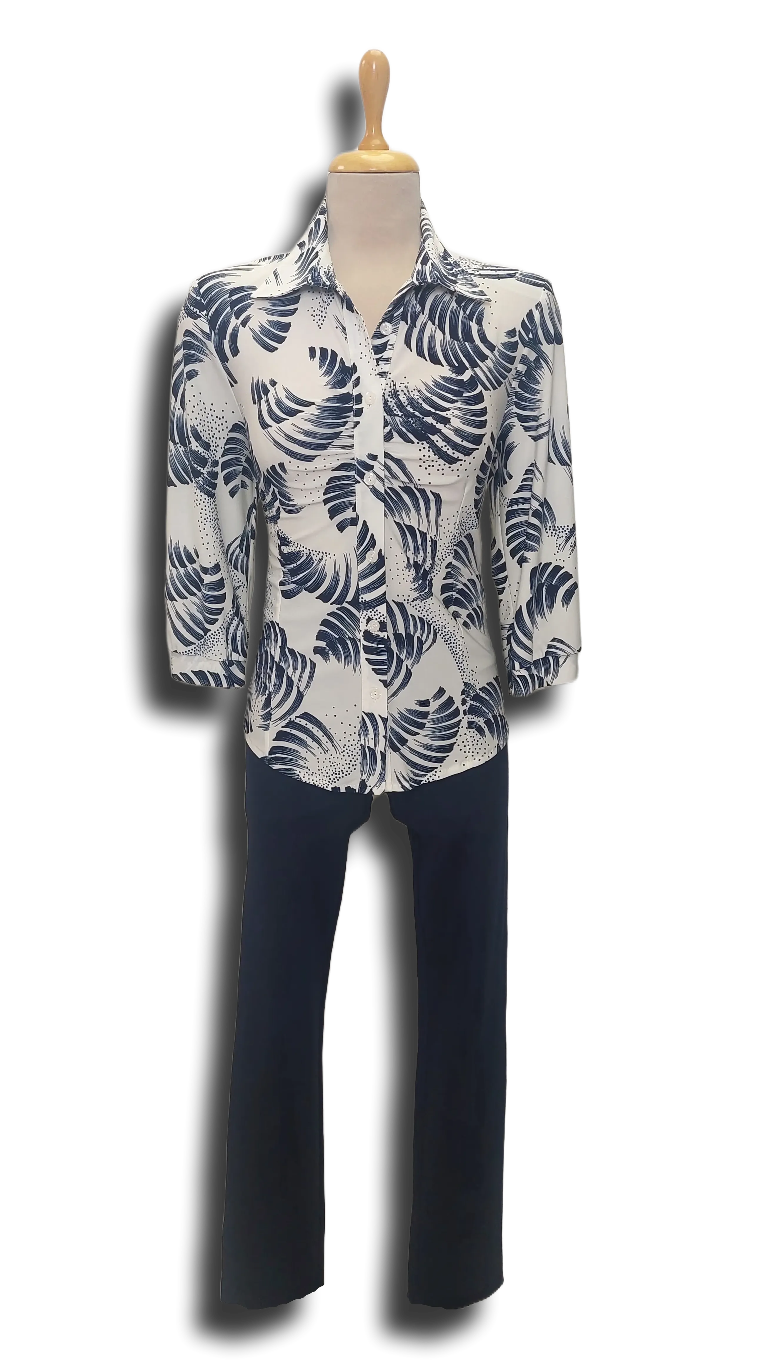 Edyta dark blue leaf pattern shirt blouse product image