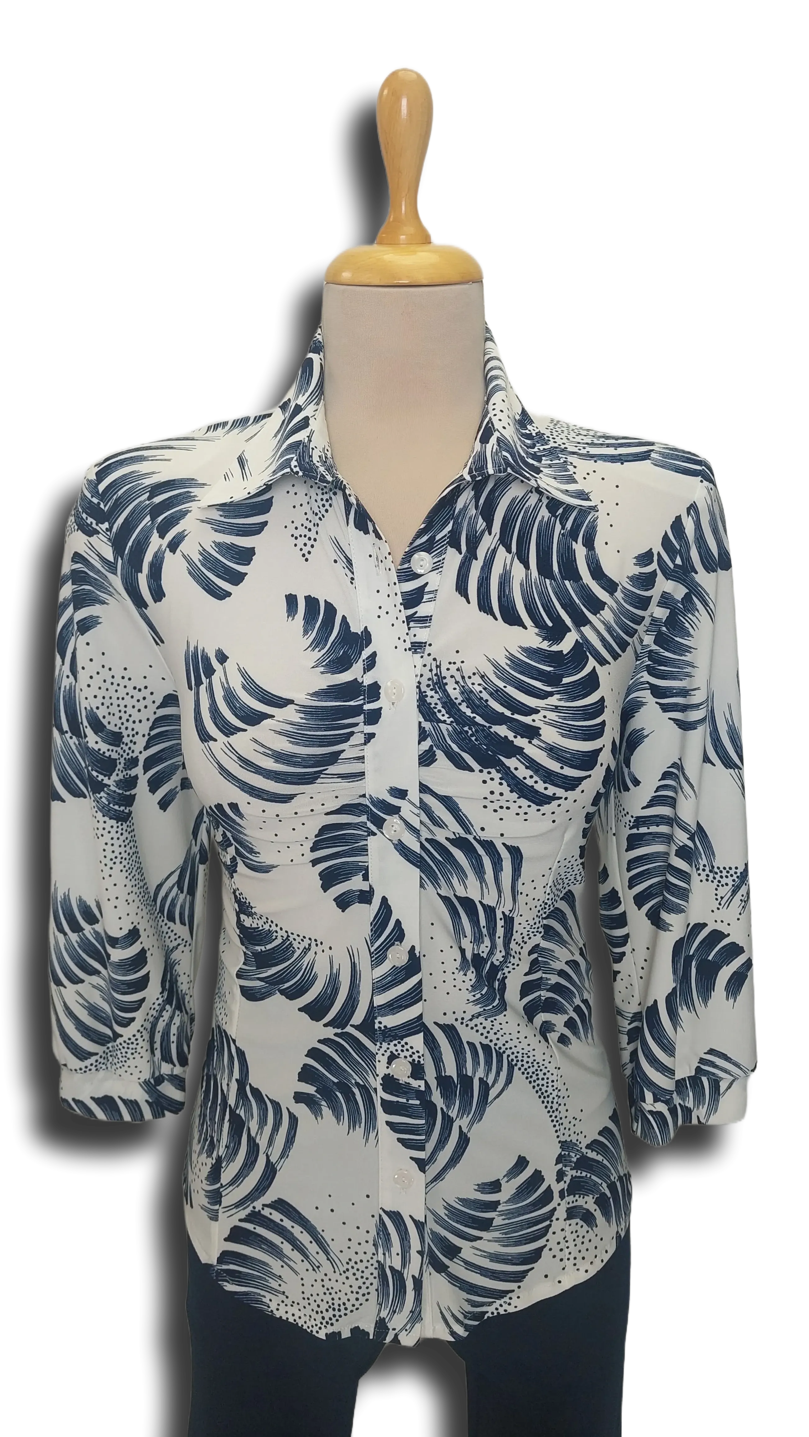 Edyta dark blue leaf pattern shirt blouse product image