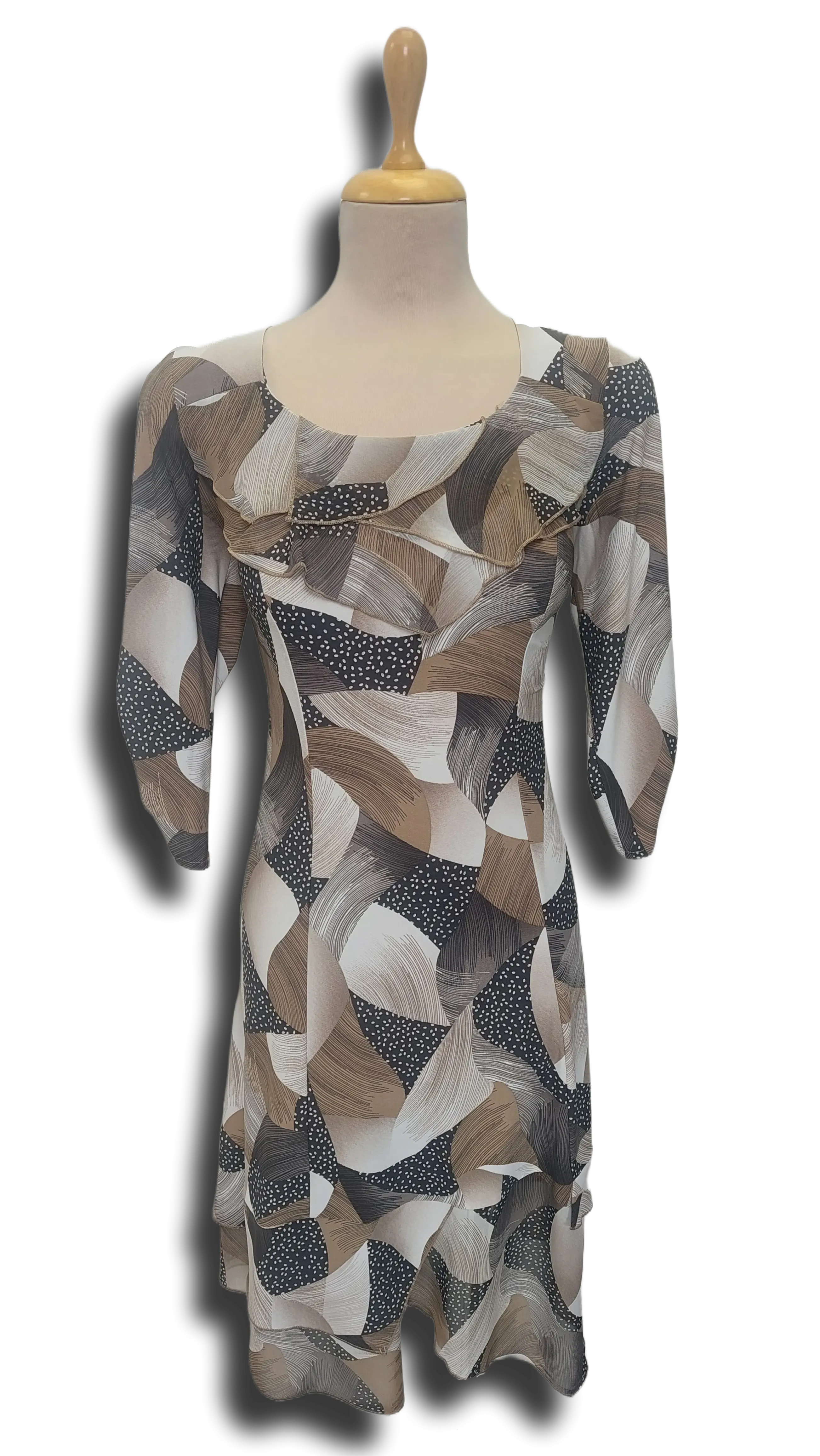 Anna 3/4 sleeve beige pattern dress product image