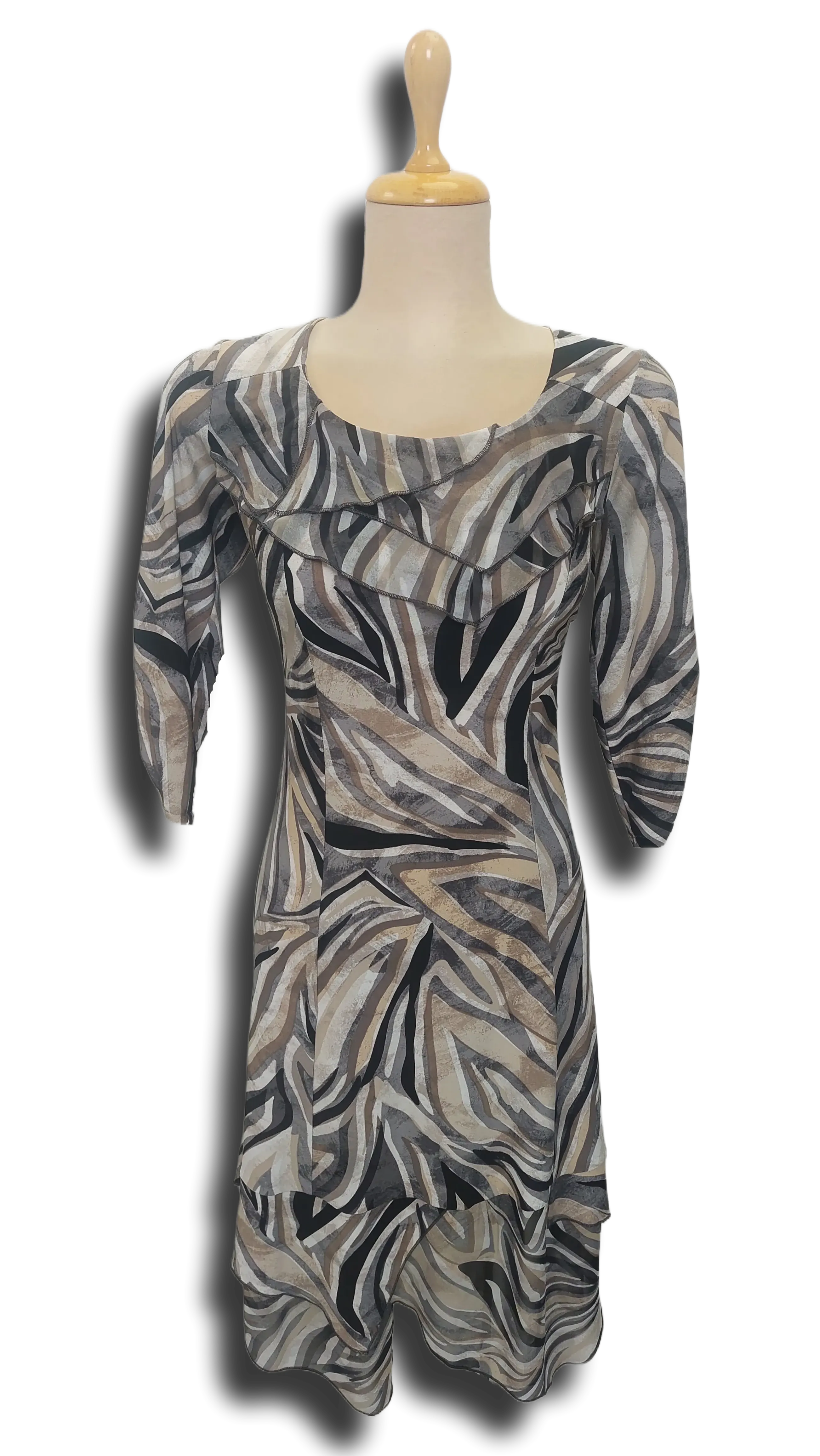 Anna 3/4 sleeve brown wave pattern dress product image
