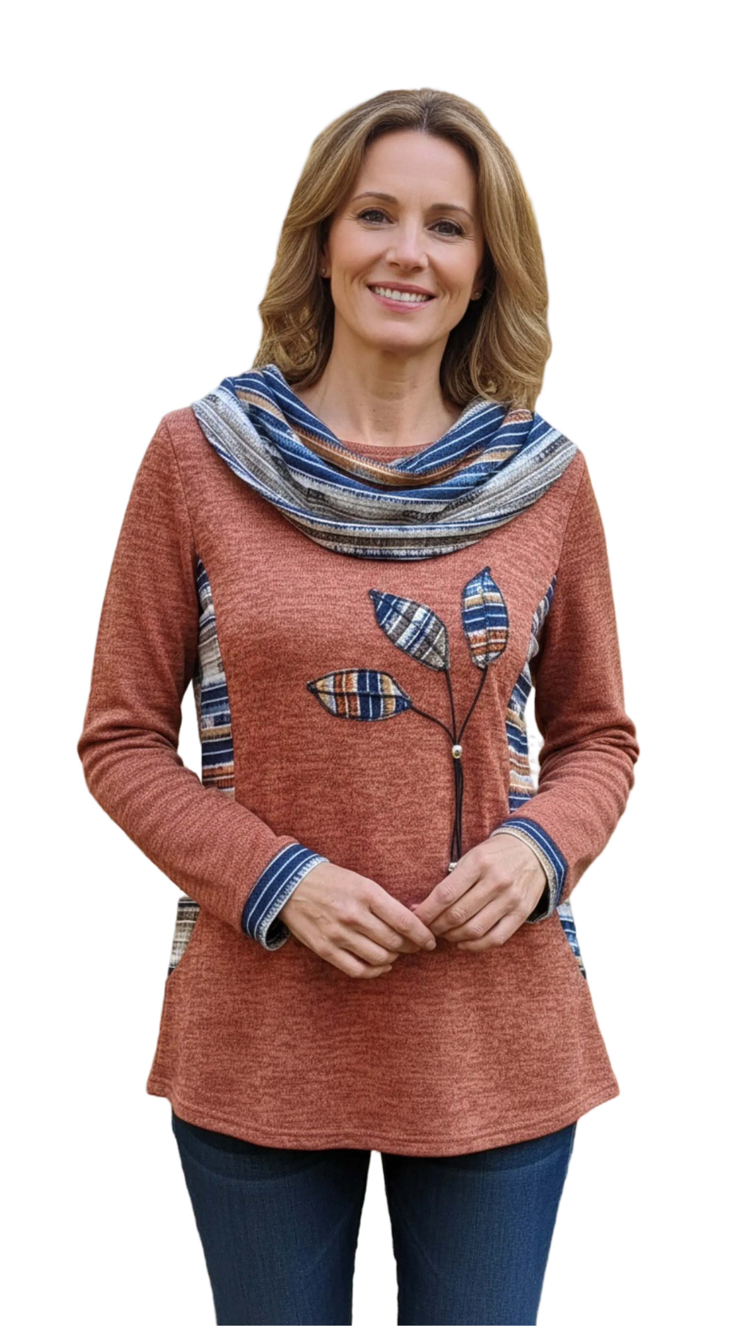 Magda terracotta sewn on flower jumper product image