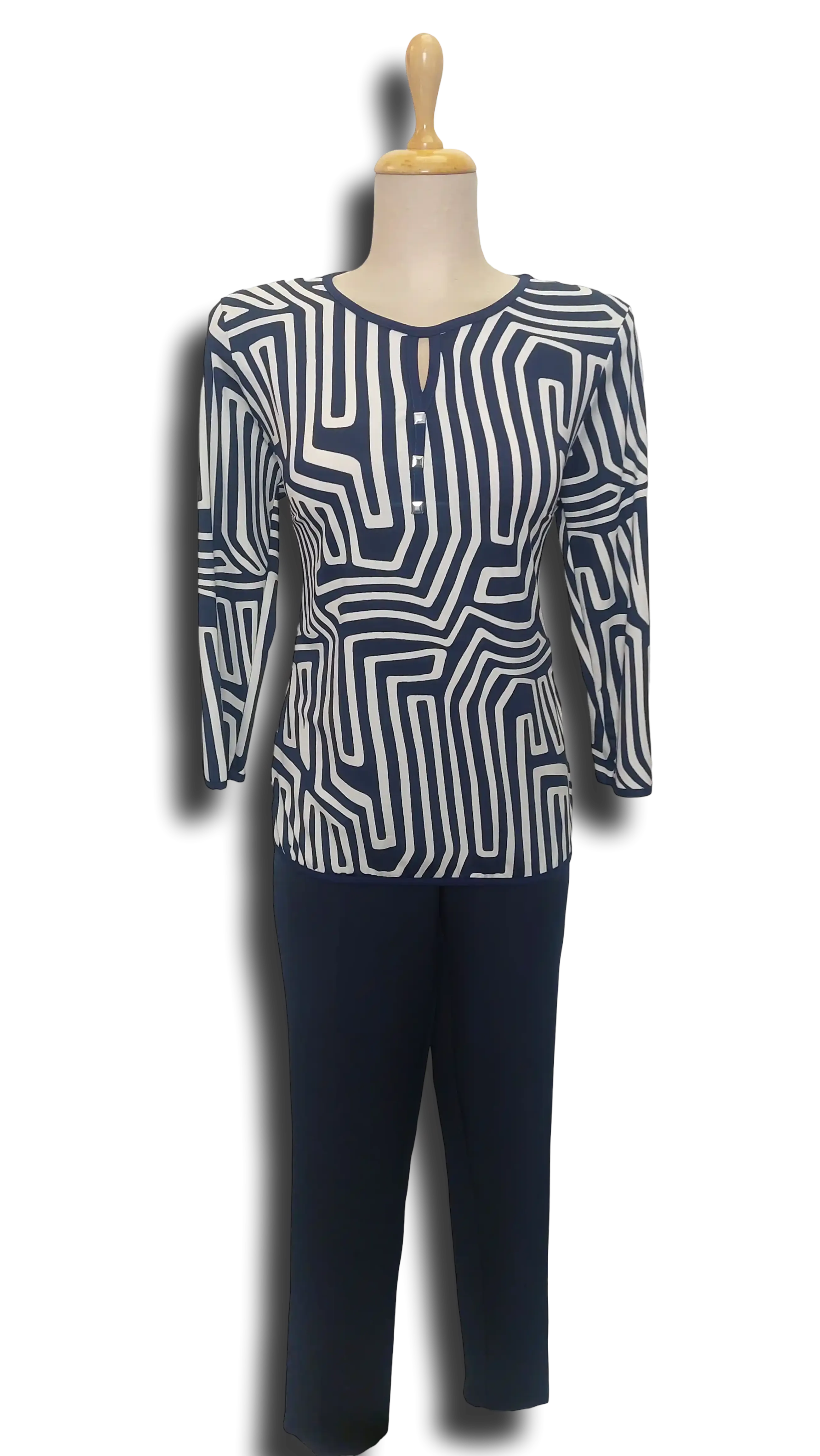 Amina dark blue and white geometric pattern polo product image