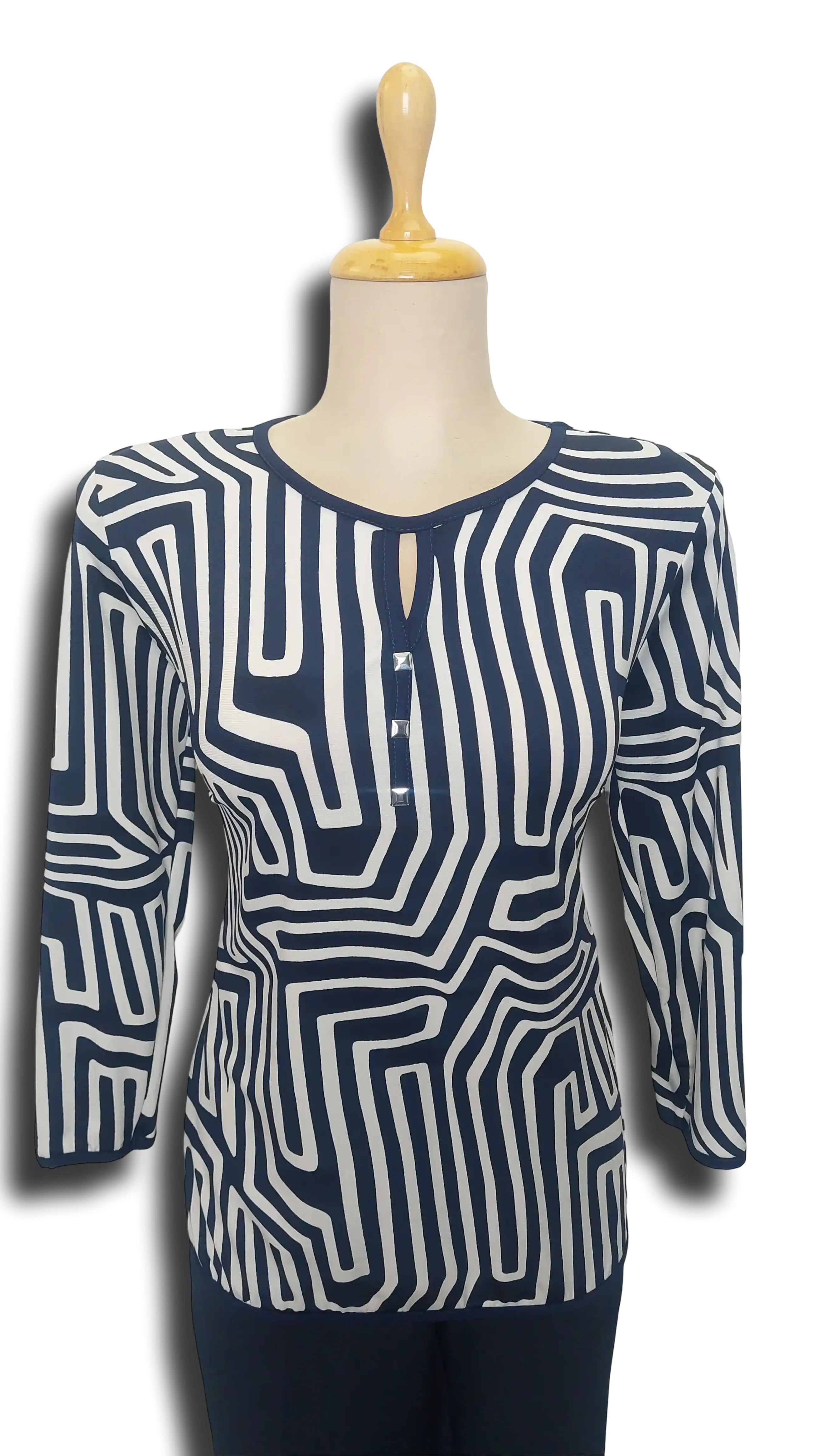 Amina dark blue and white geometric pattern polo product image