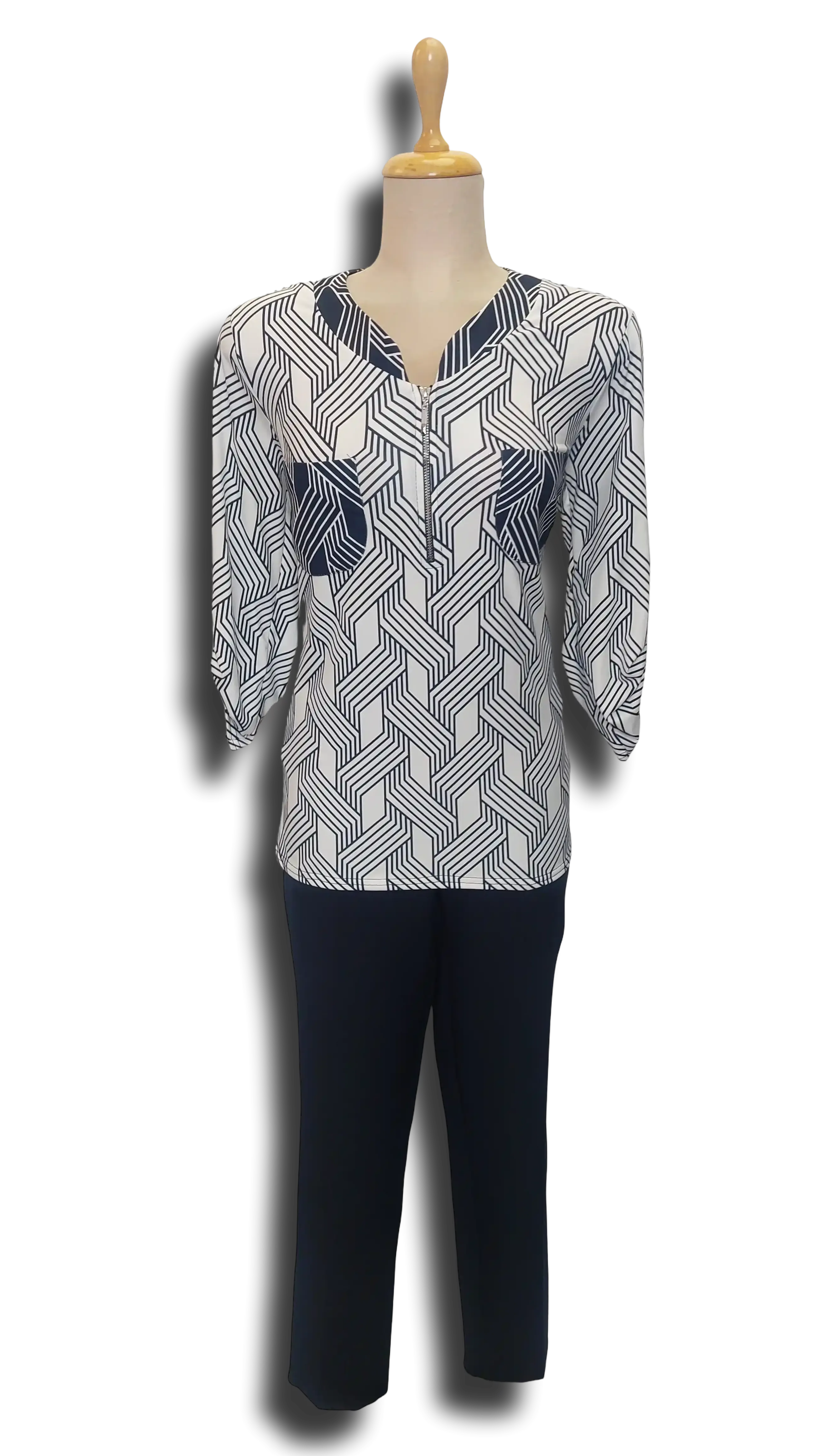 Lina zipped dark blue geometric pattern polo product image