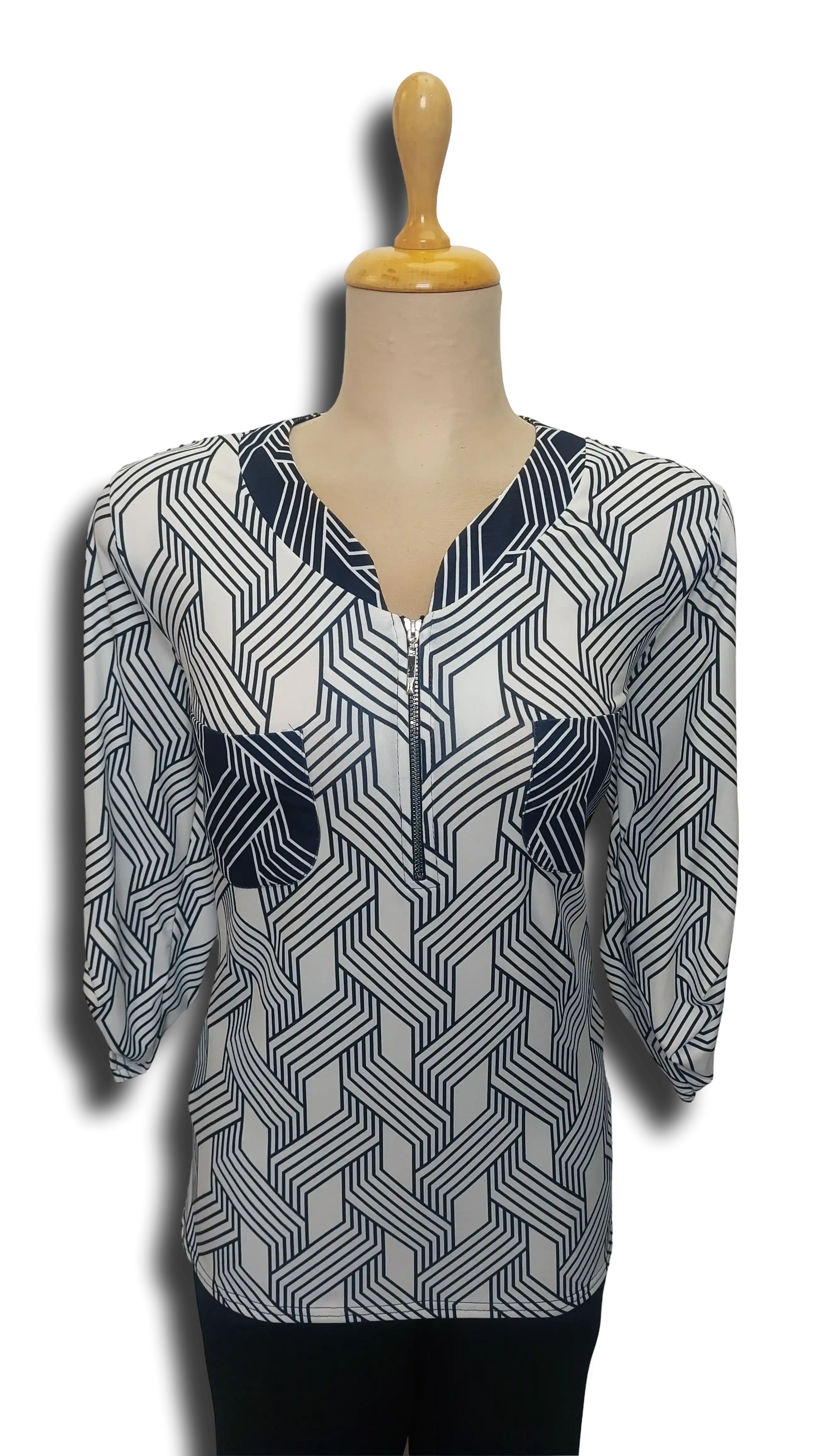 Lina zipped dark blue geometric pattern polo product image