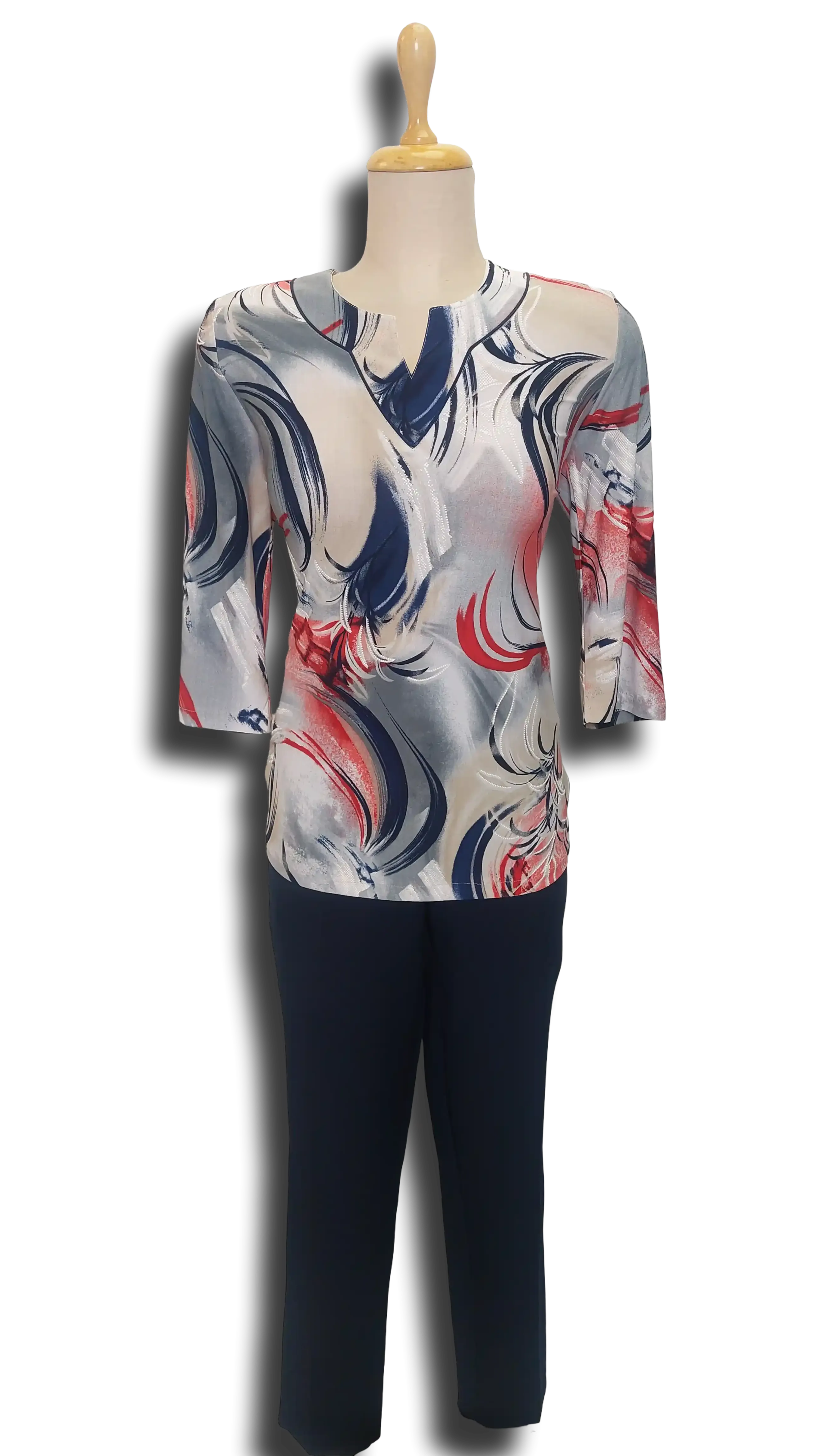 Márta V-neck red pattern polo product image
