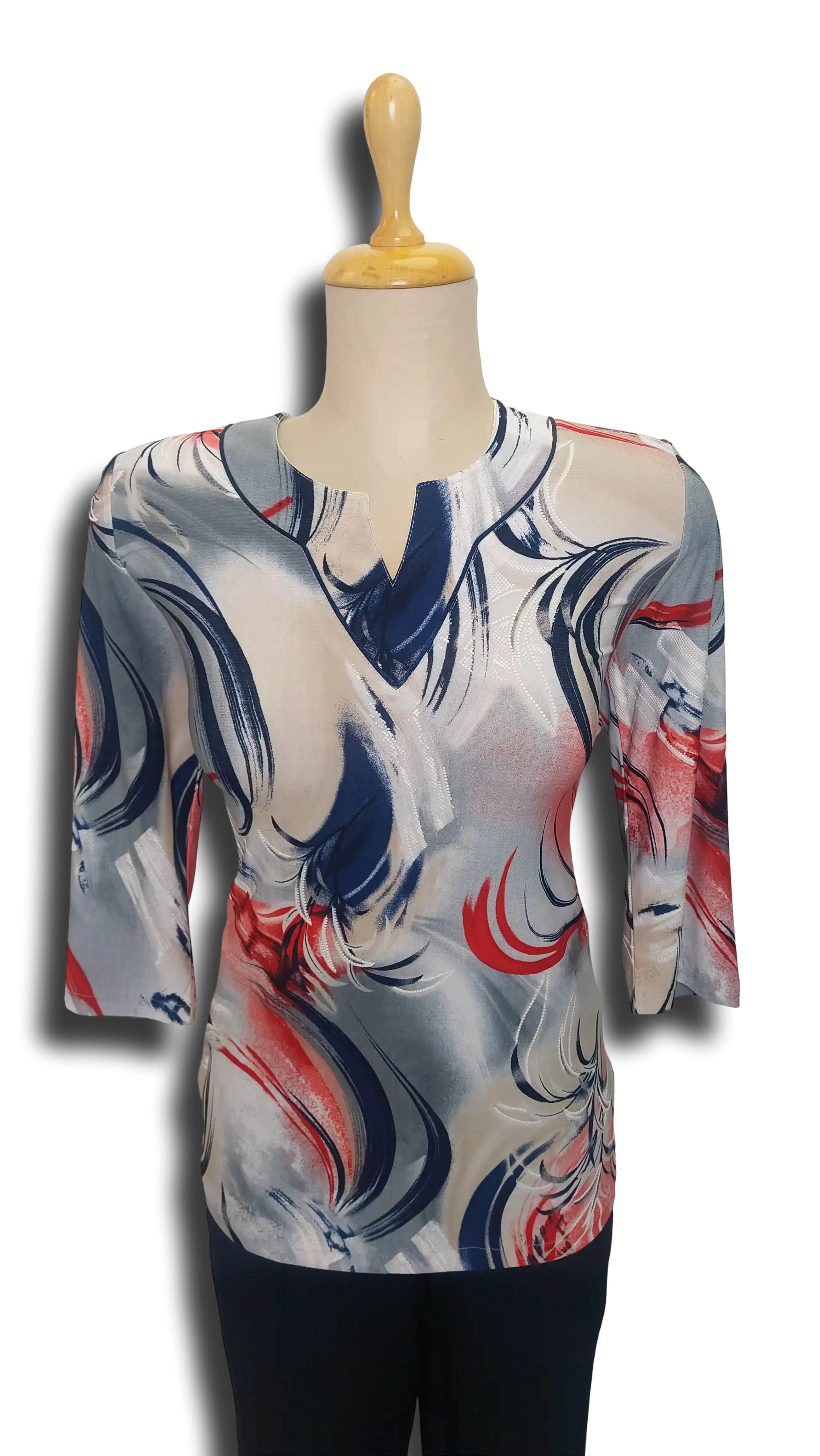 Márta V-neck red pattern polo product image