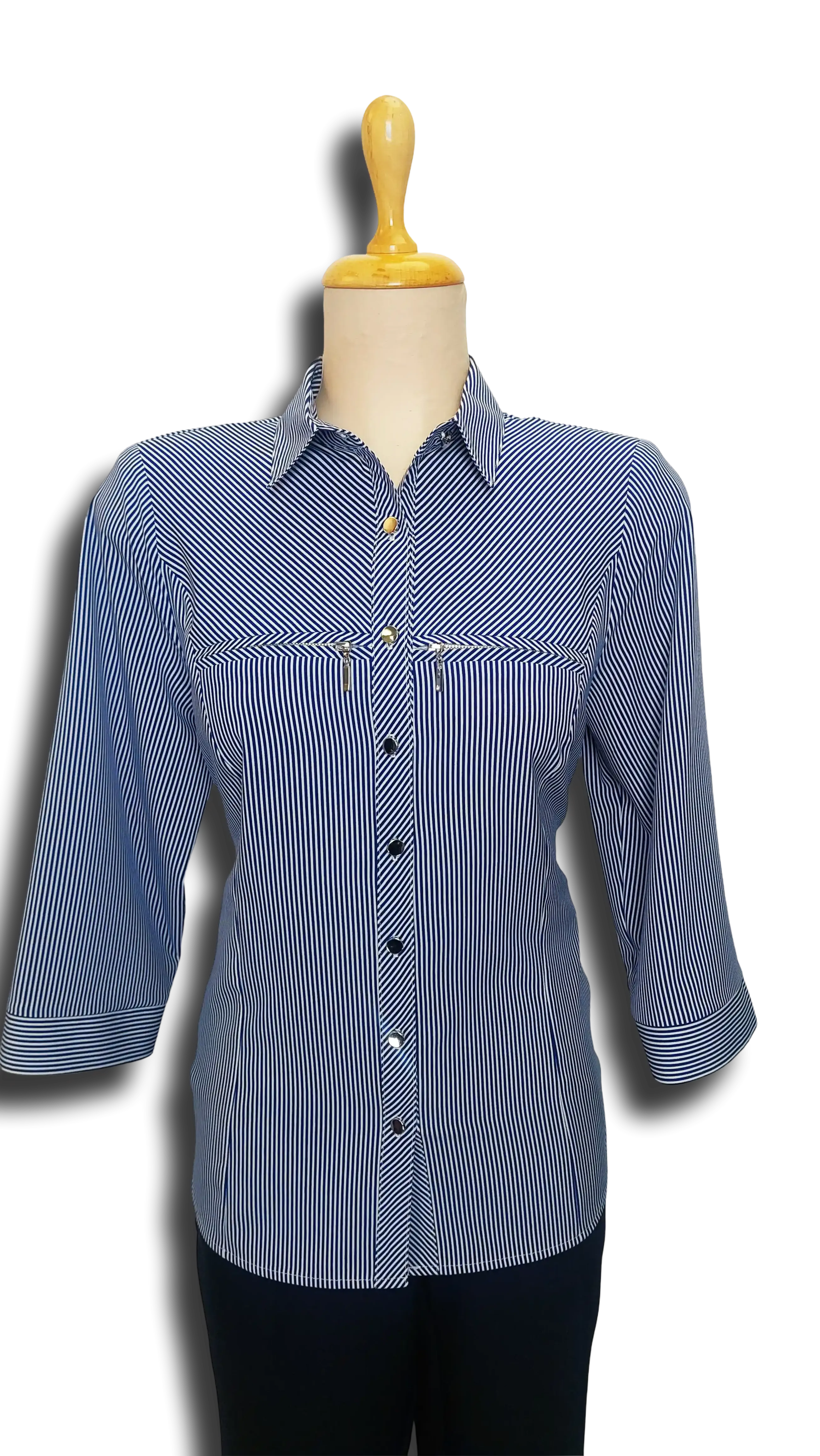 Early striped zip-up shirt blouse product image
