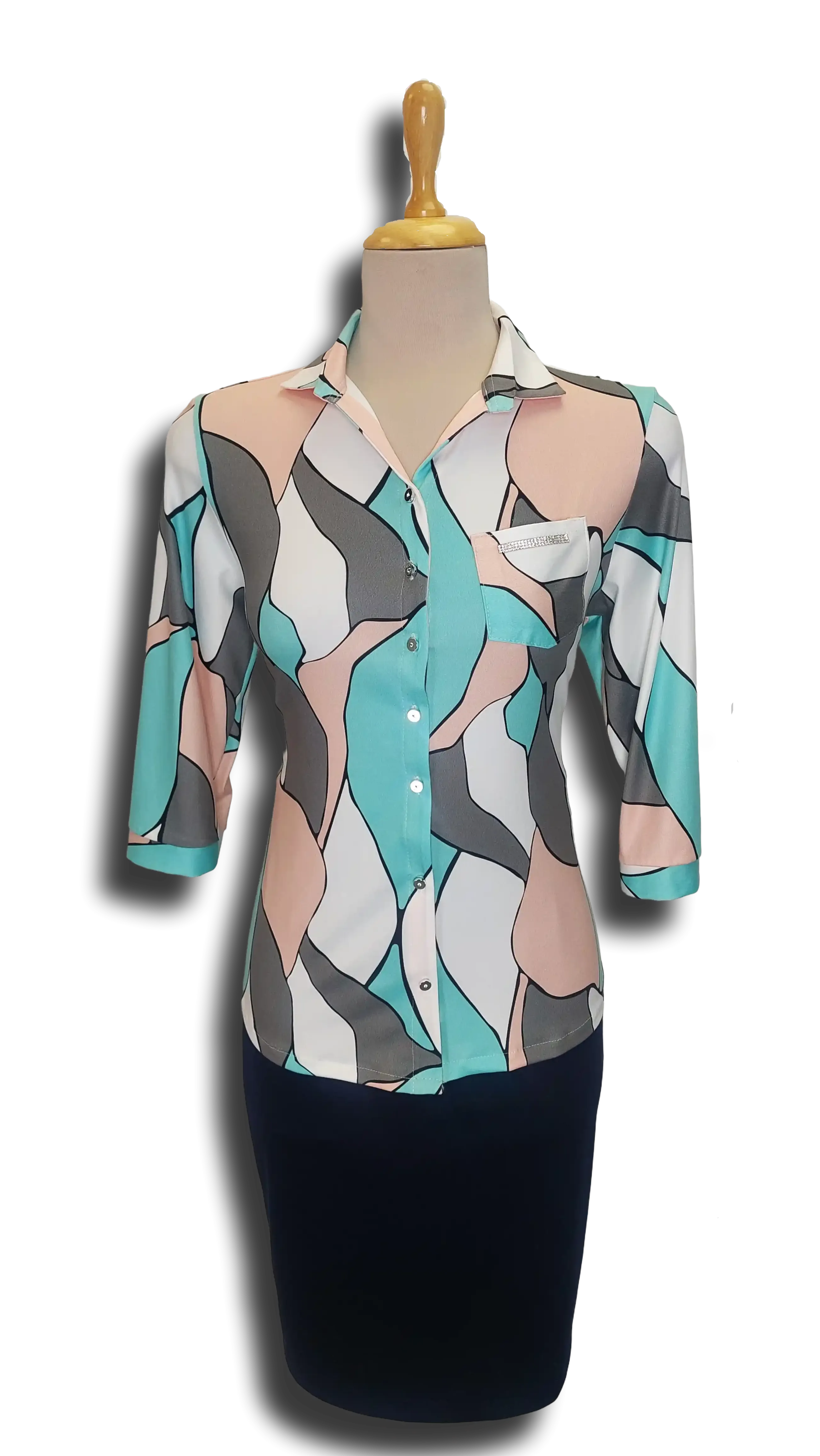 Cecil button down powder-turquoise pattern blouse product image