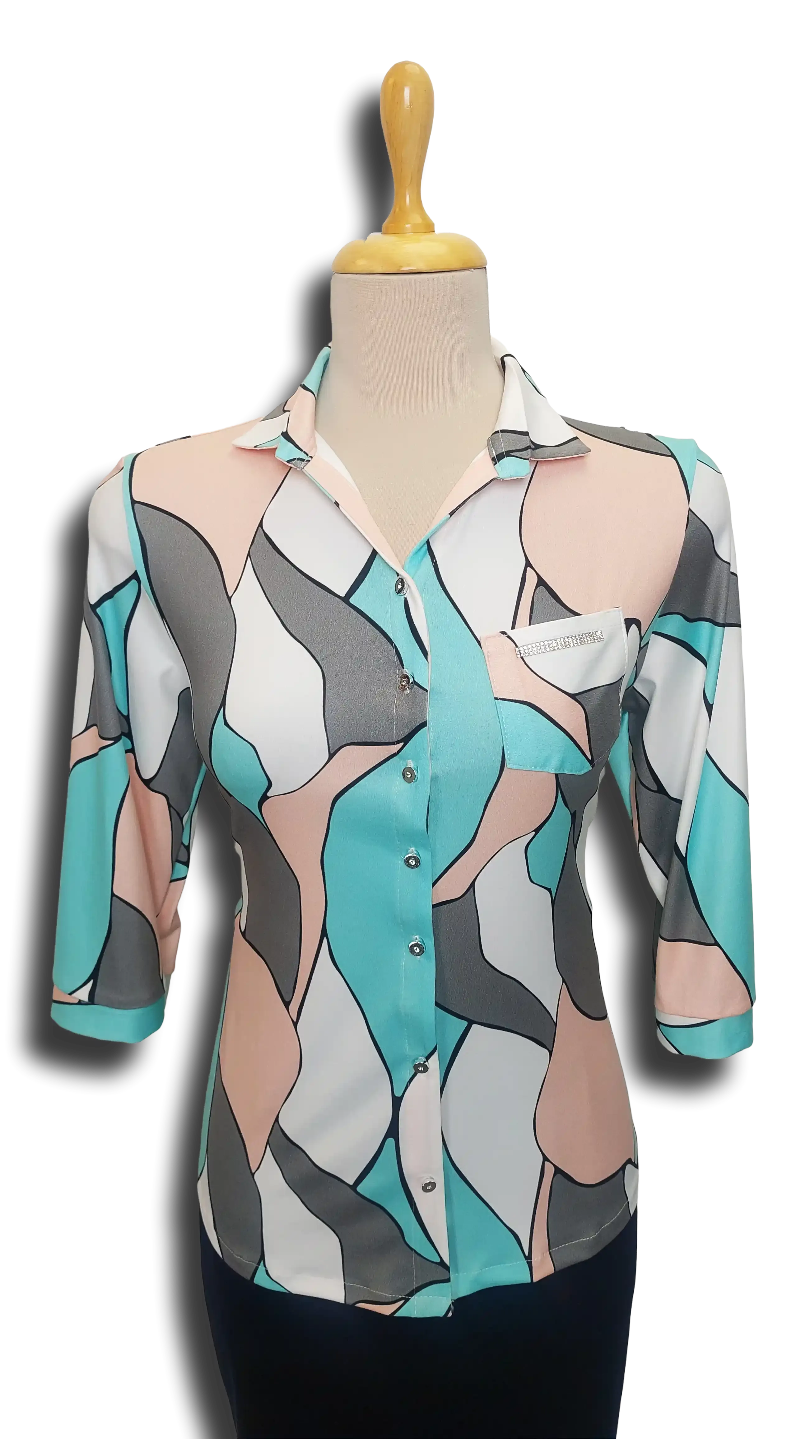Cecil button down powder-turquoise pattern blouse product image