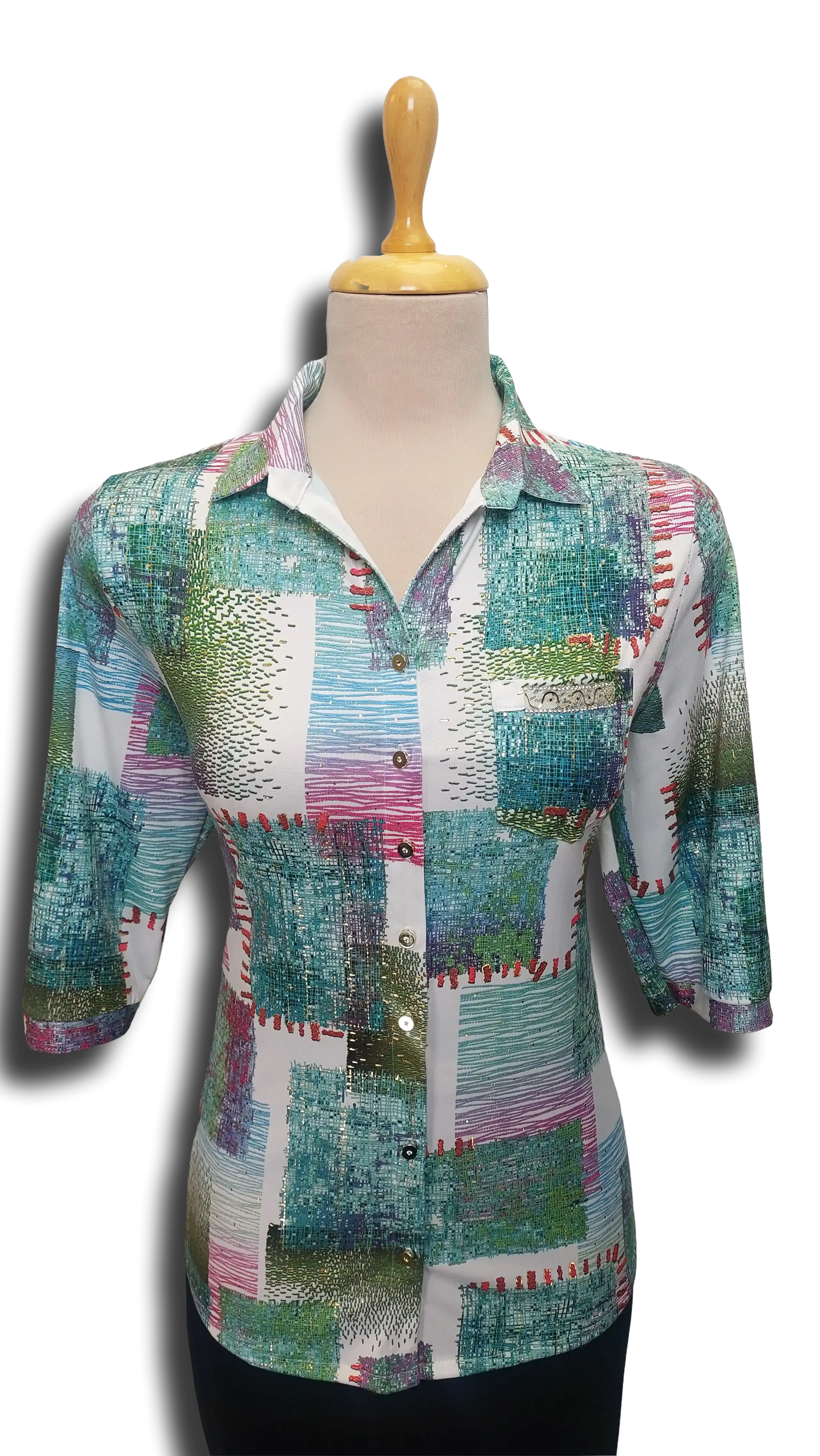 Cecil button green pattern blouse product image