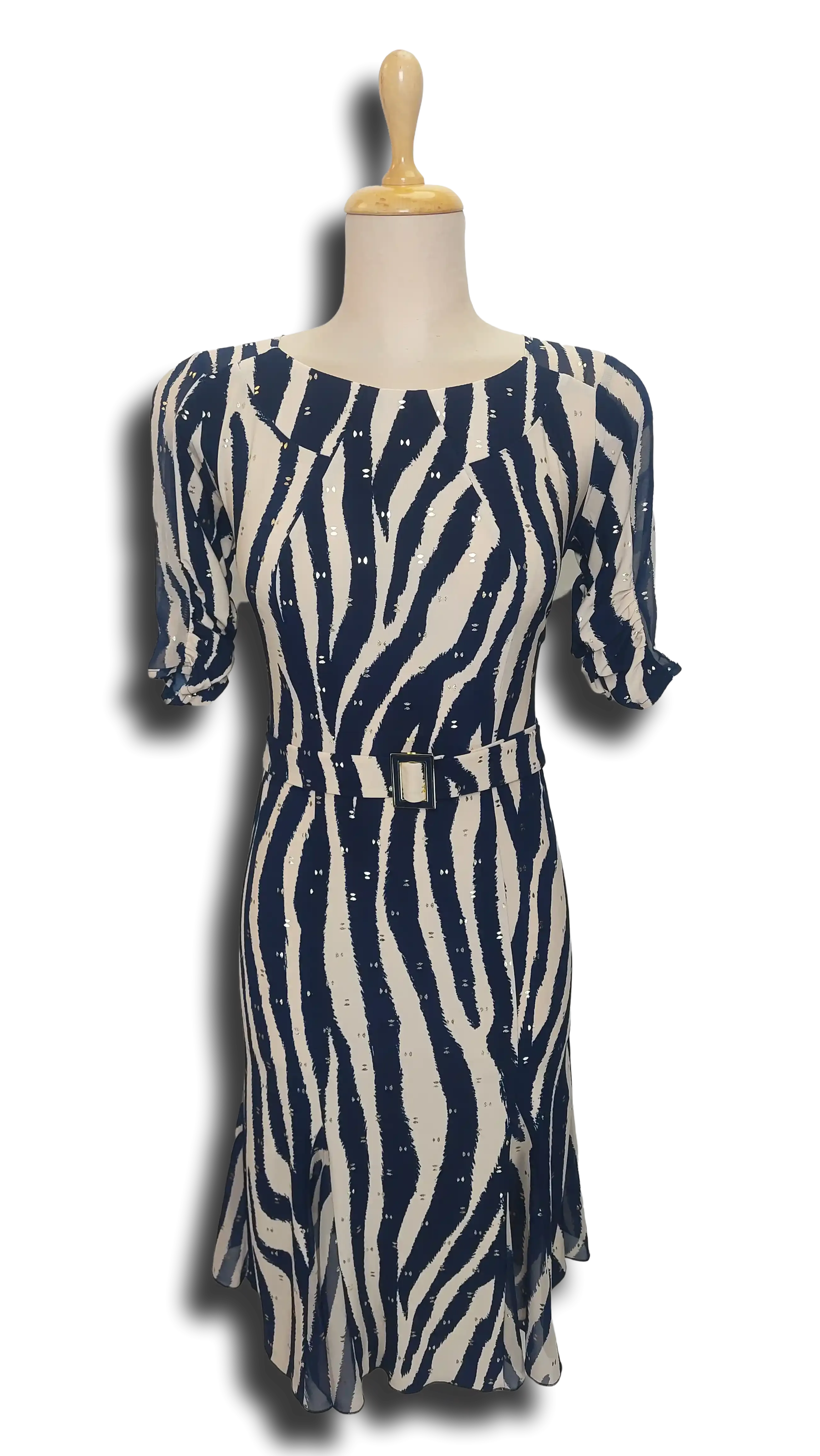 Anna navy blue patterned belt dress product image