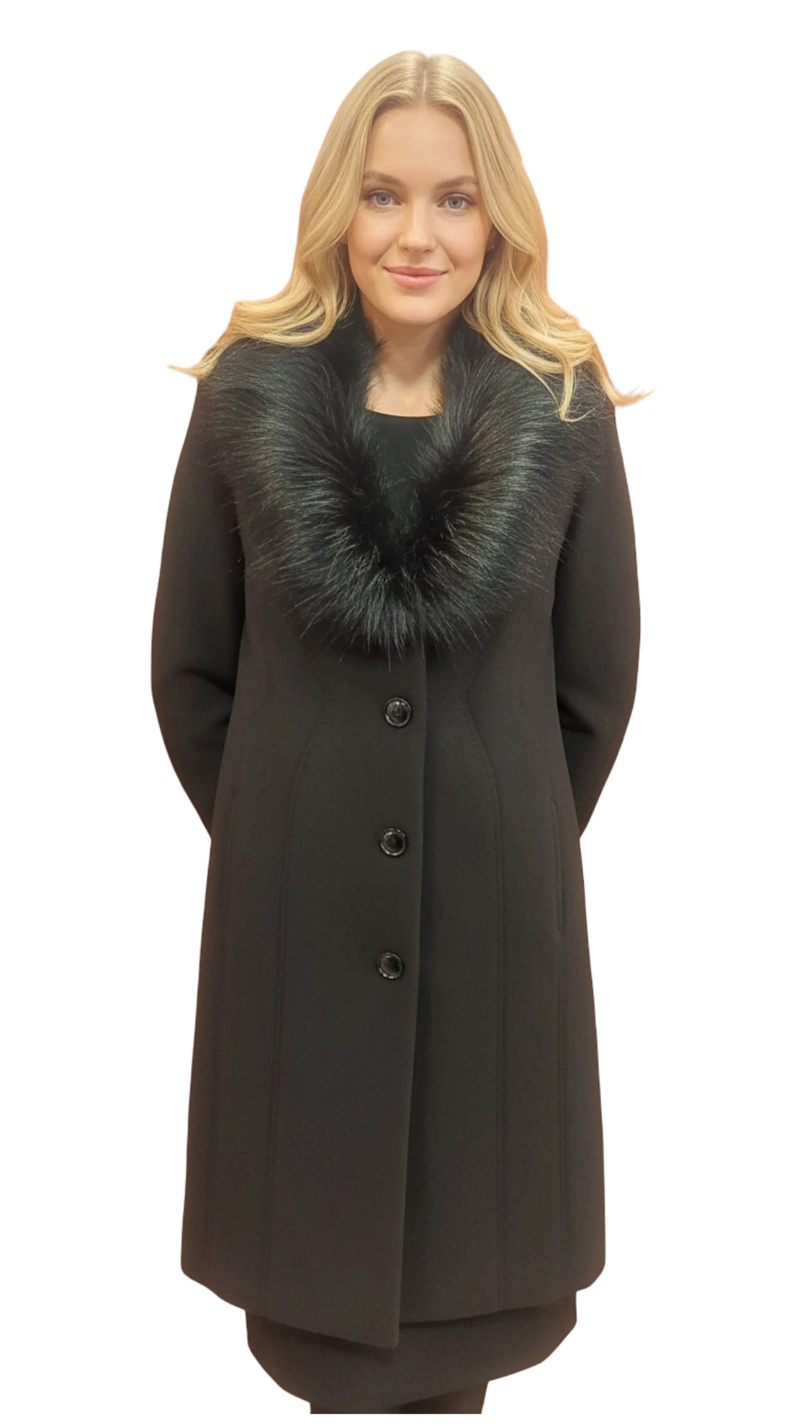 Adóra black shawl collar long coat product image