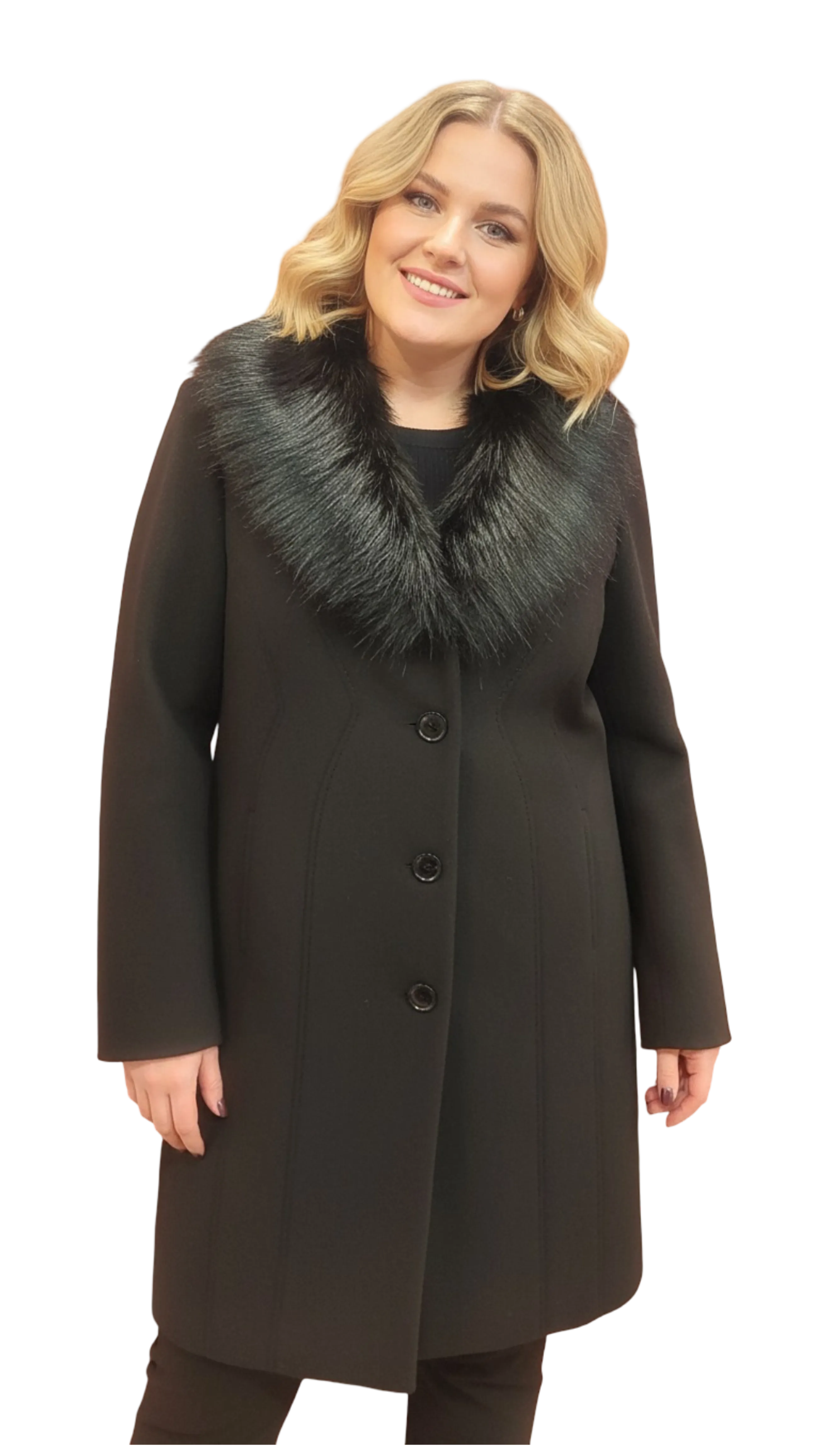 Adóra black shawl collar long coat product image