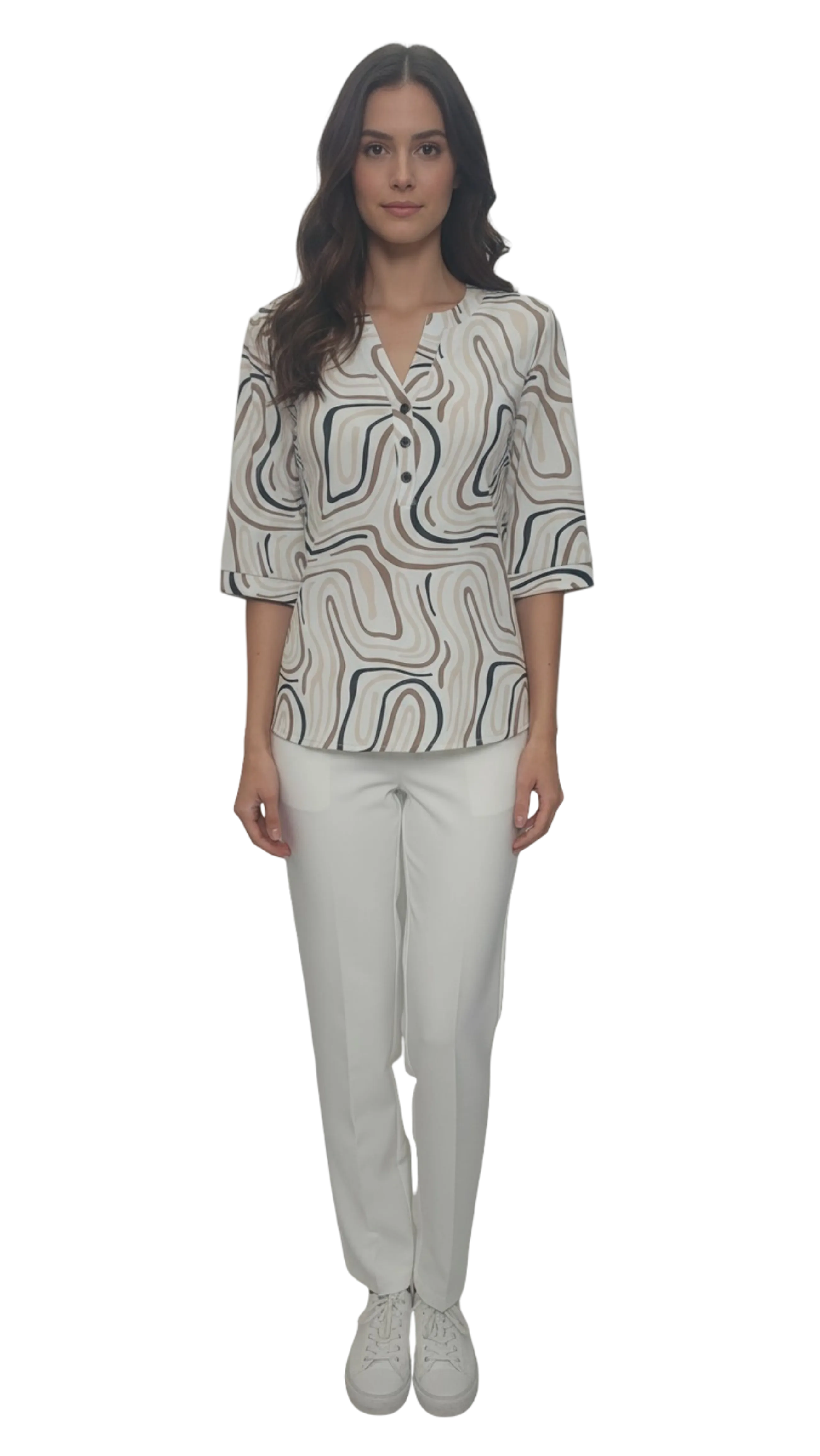 Márta beige pattern polo product image