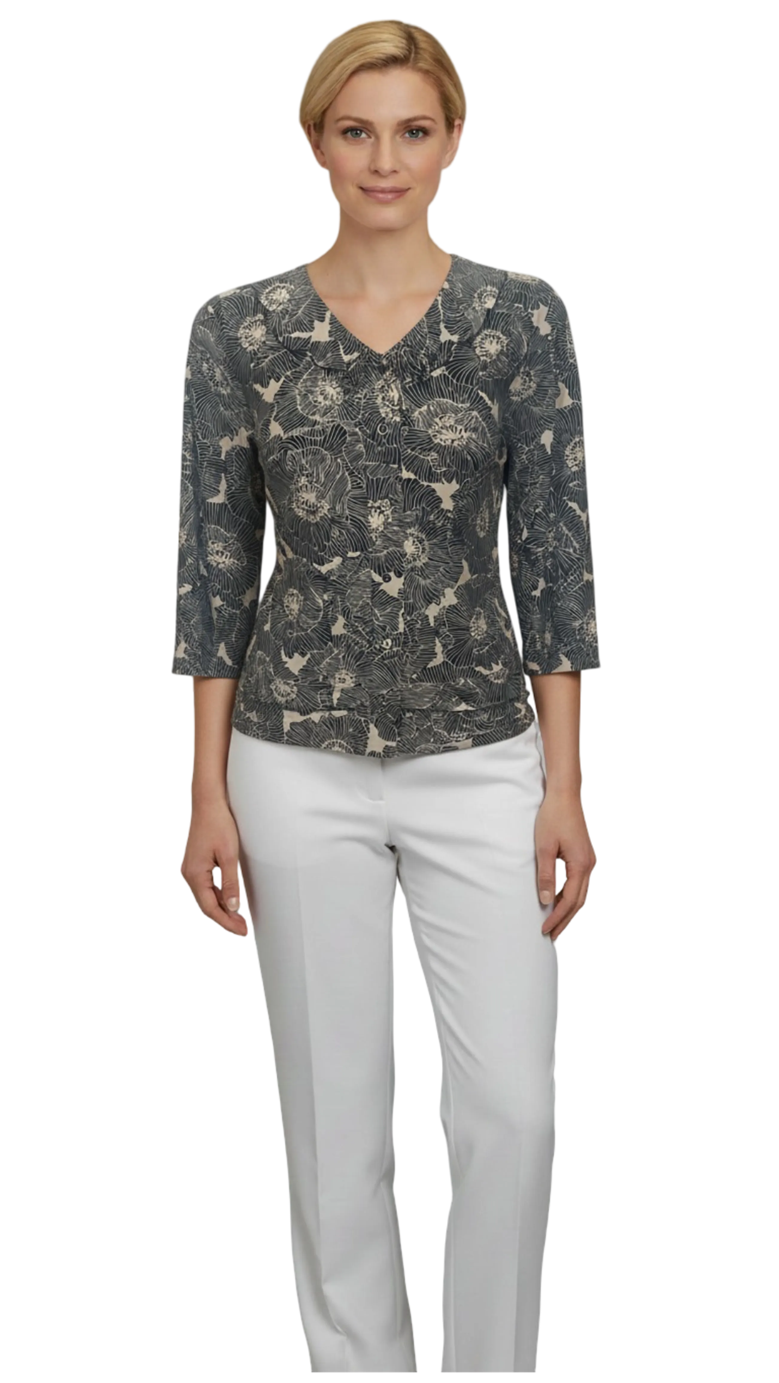 Rita black and beige patterned ruffle polo product image
