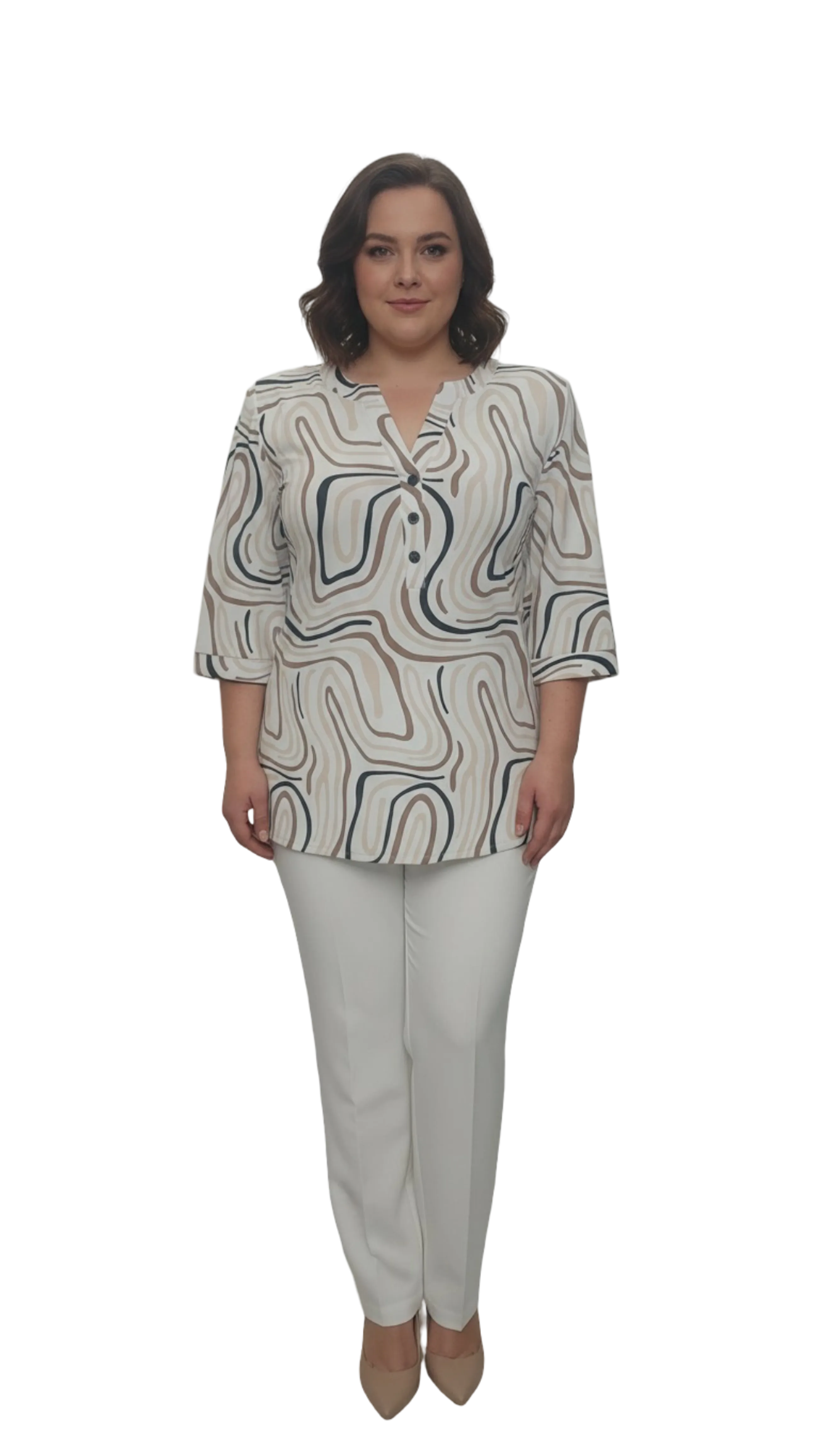 Márta beige pattern polo product image