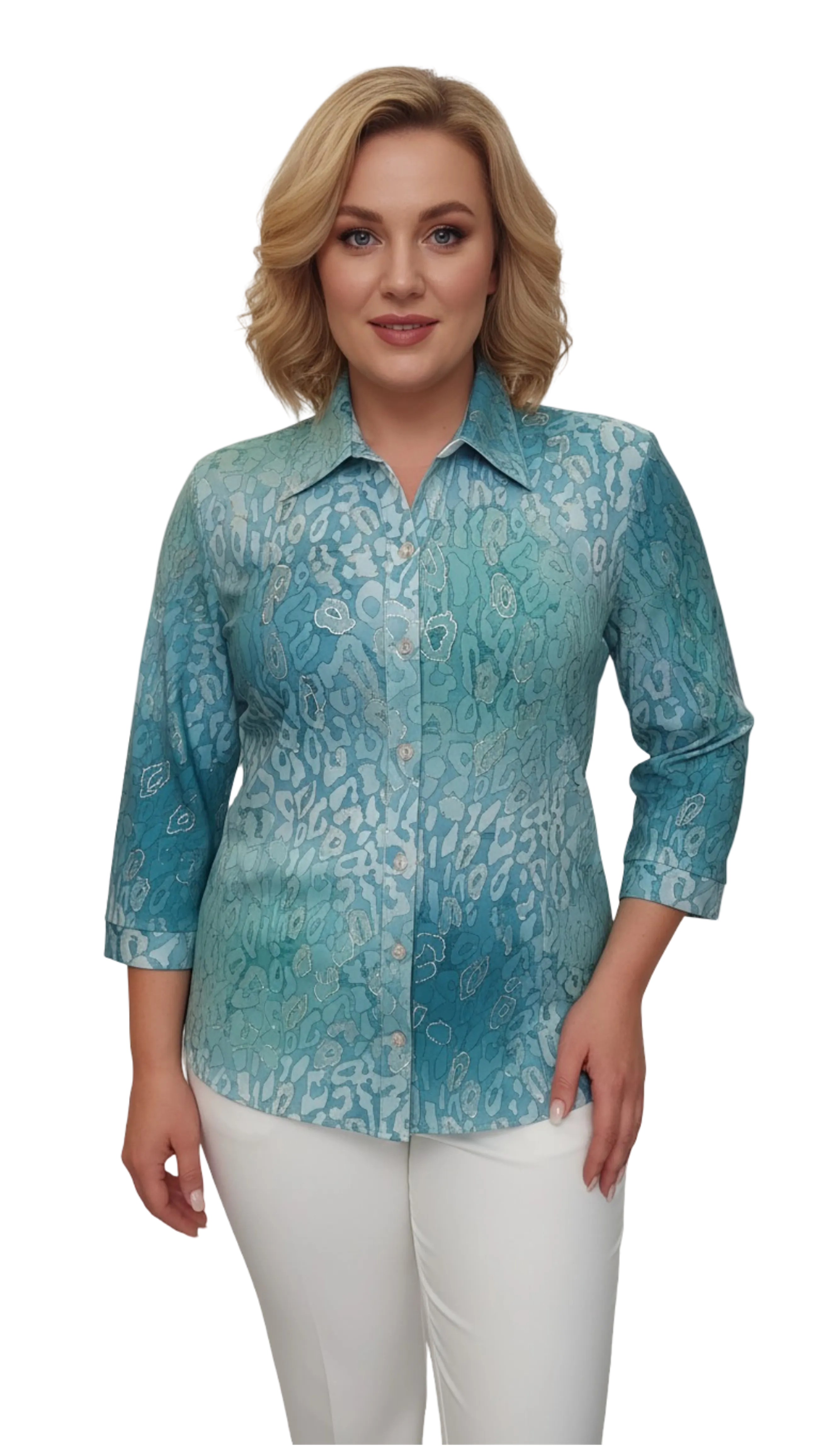 Márta turquoise pattern shirt blouse product image