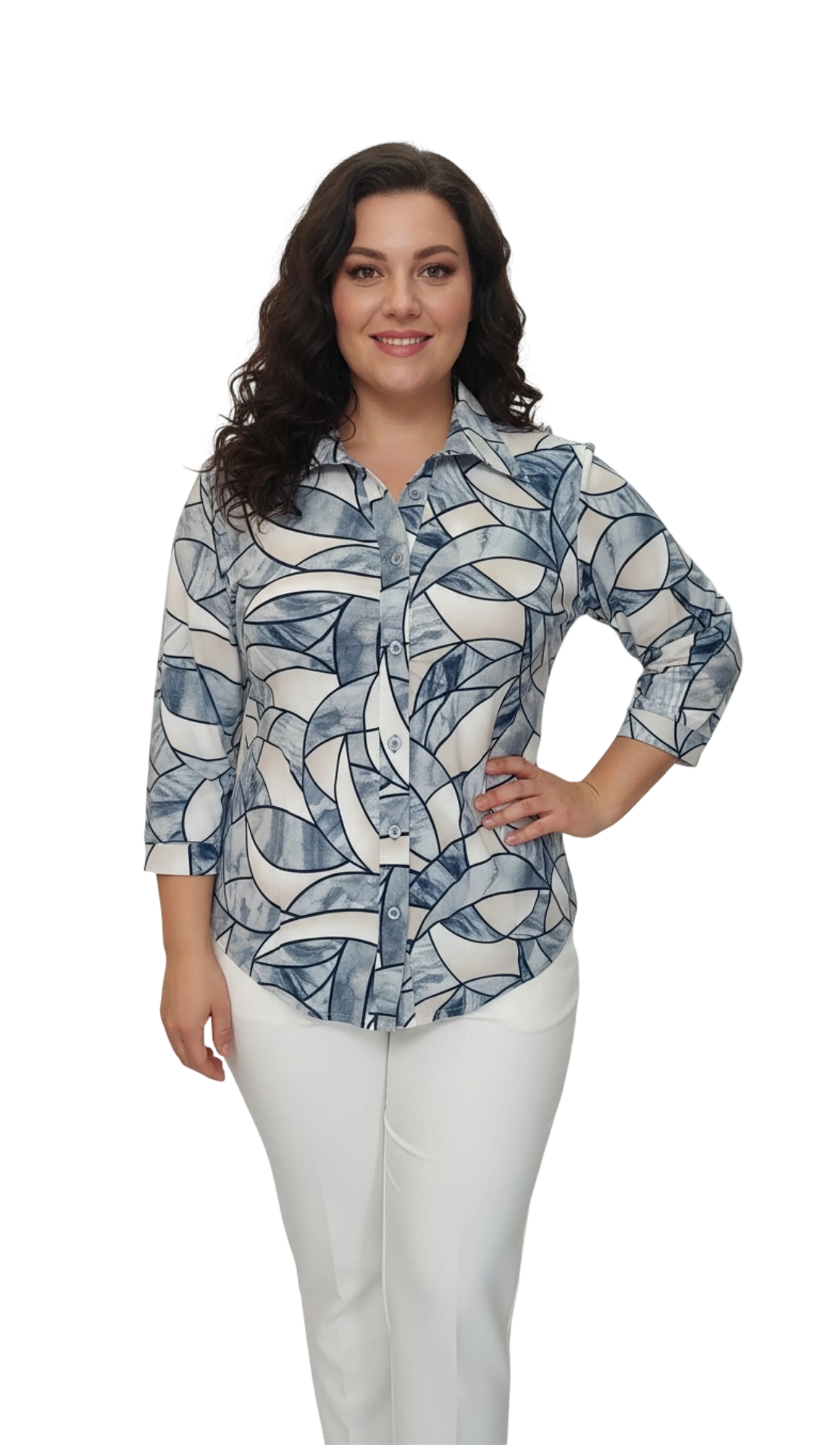Edyta light blue pattern shirt blouse product image