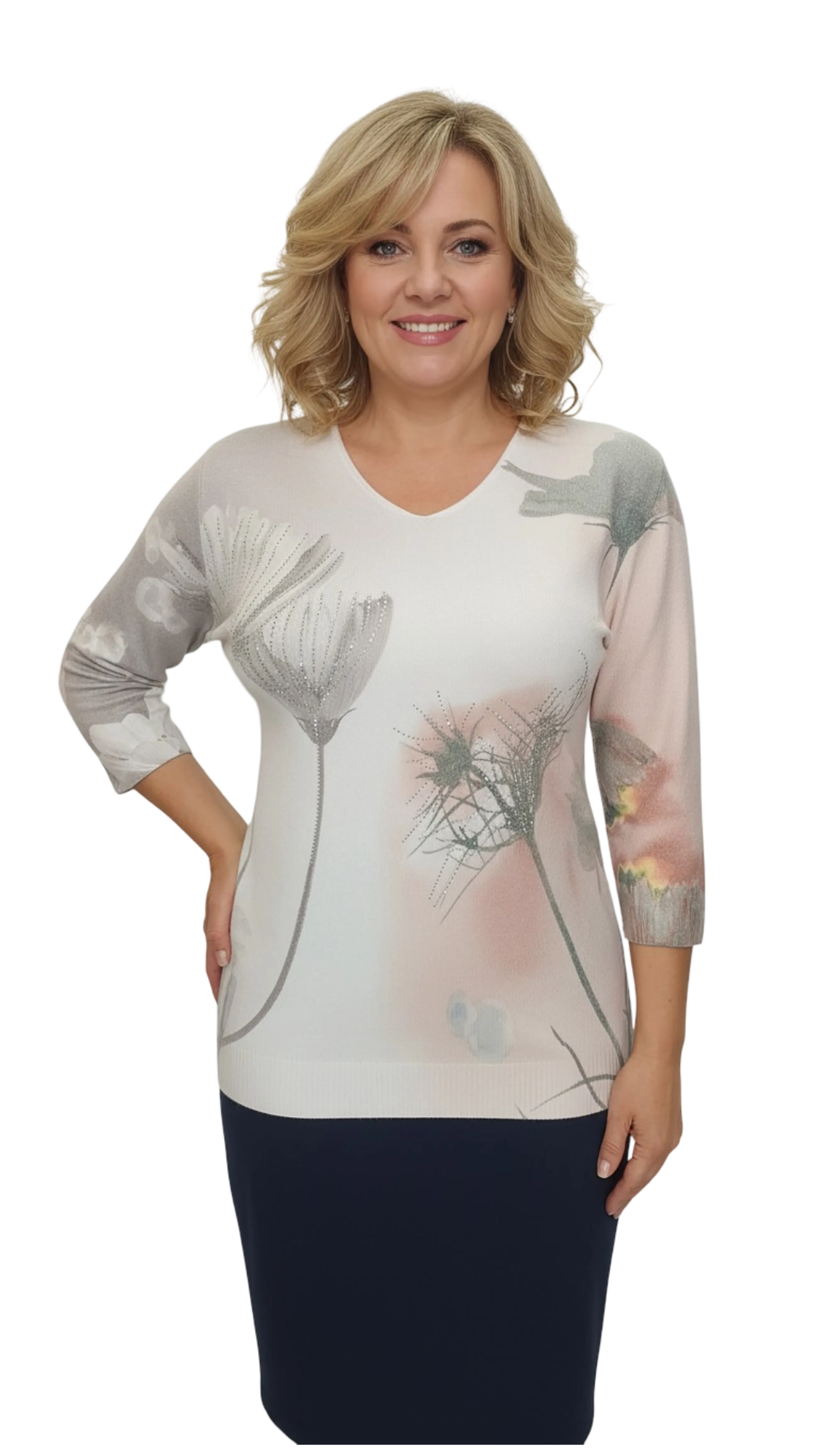 Juli rhinestone powder floral 3/4 sleeve top jumper product image