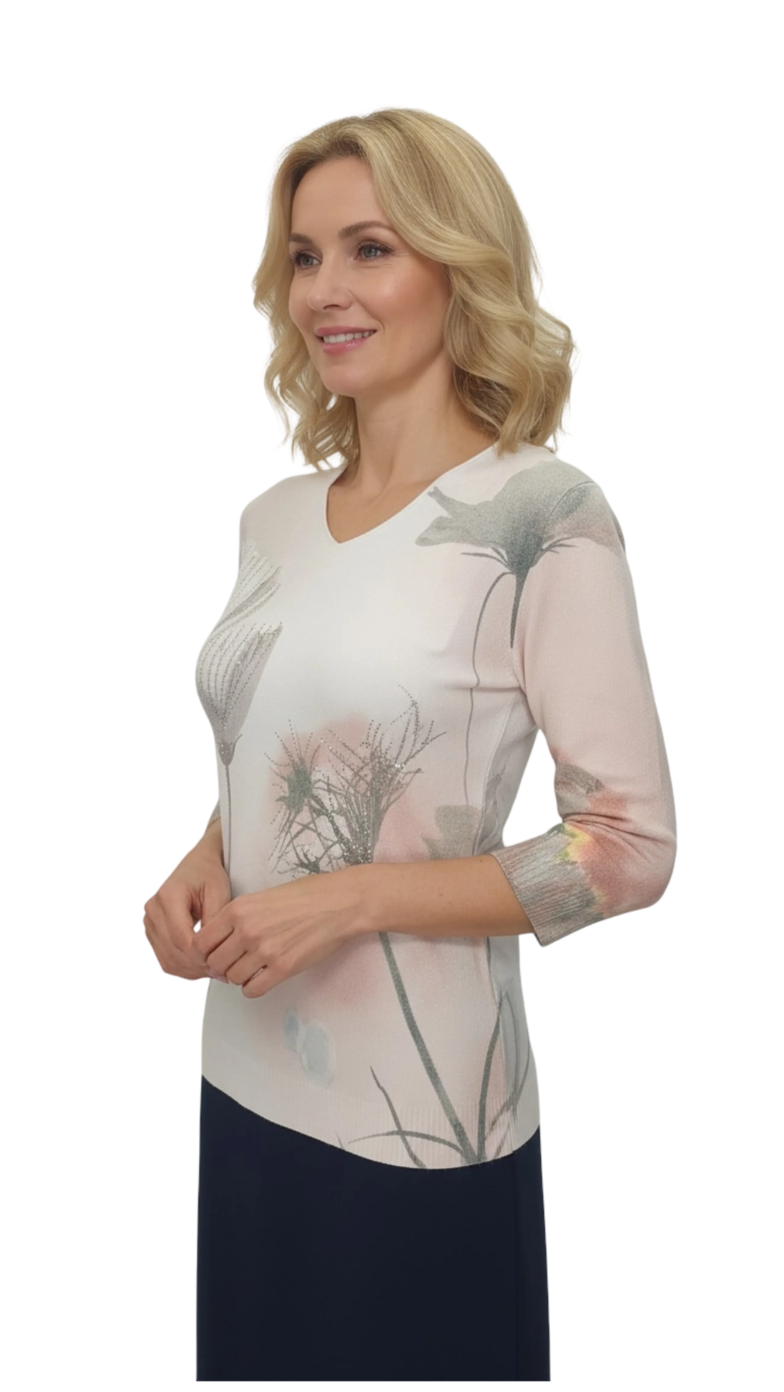 Juli rhinestone powder floral 3/4 sleeve top jumper product image