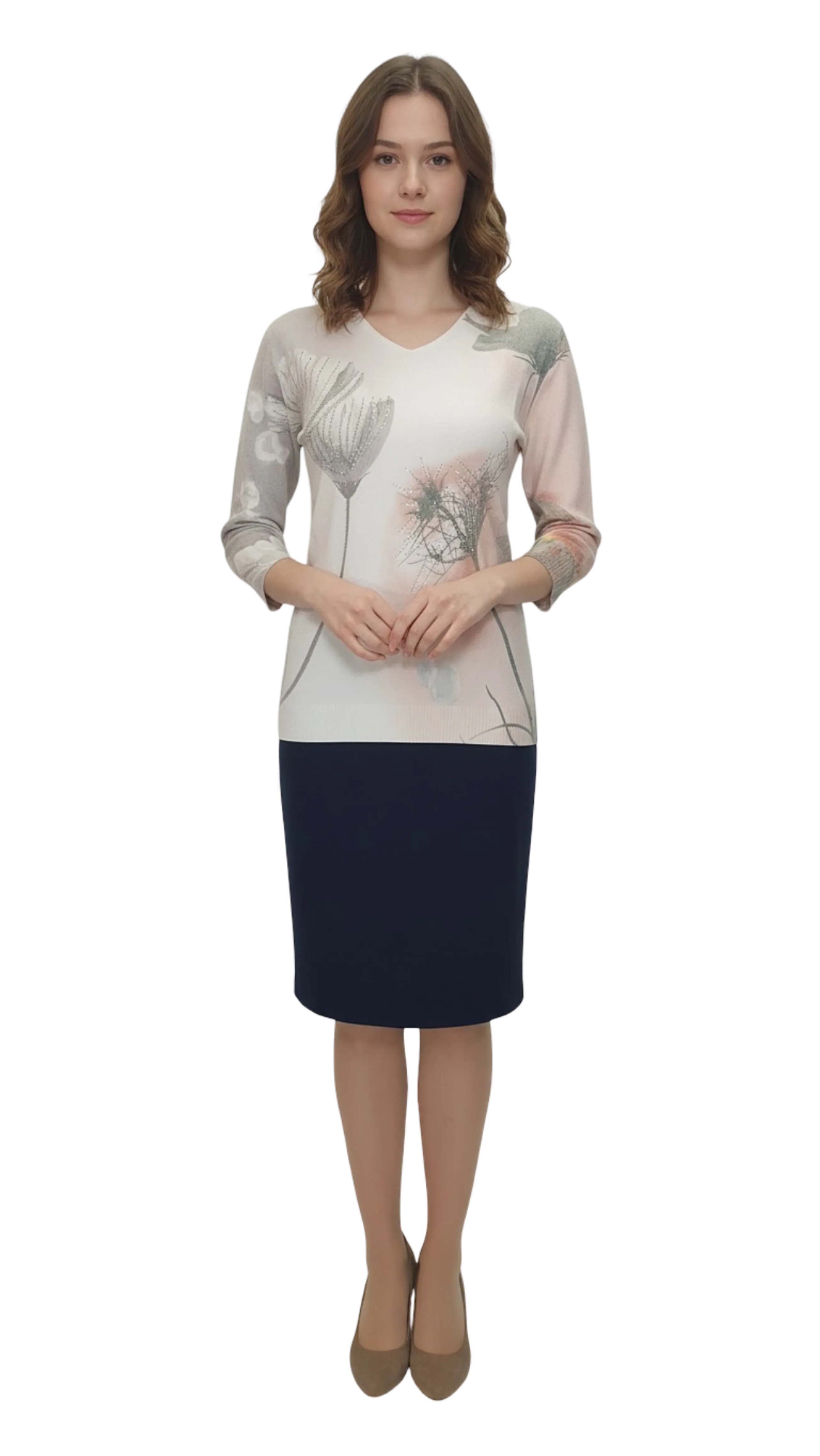 Juli rhinestone powder floral 3/4 sleeve top jumper product image