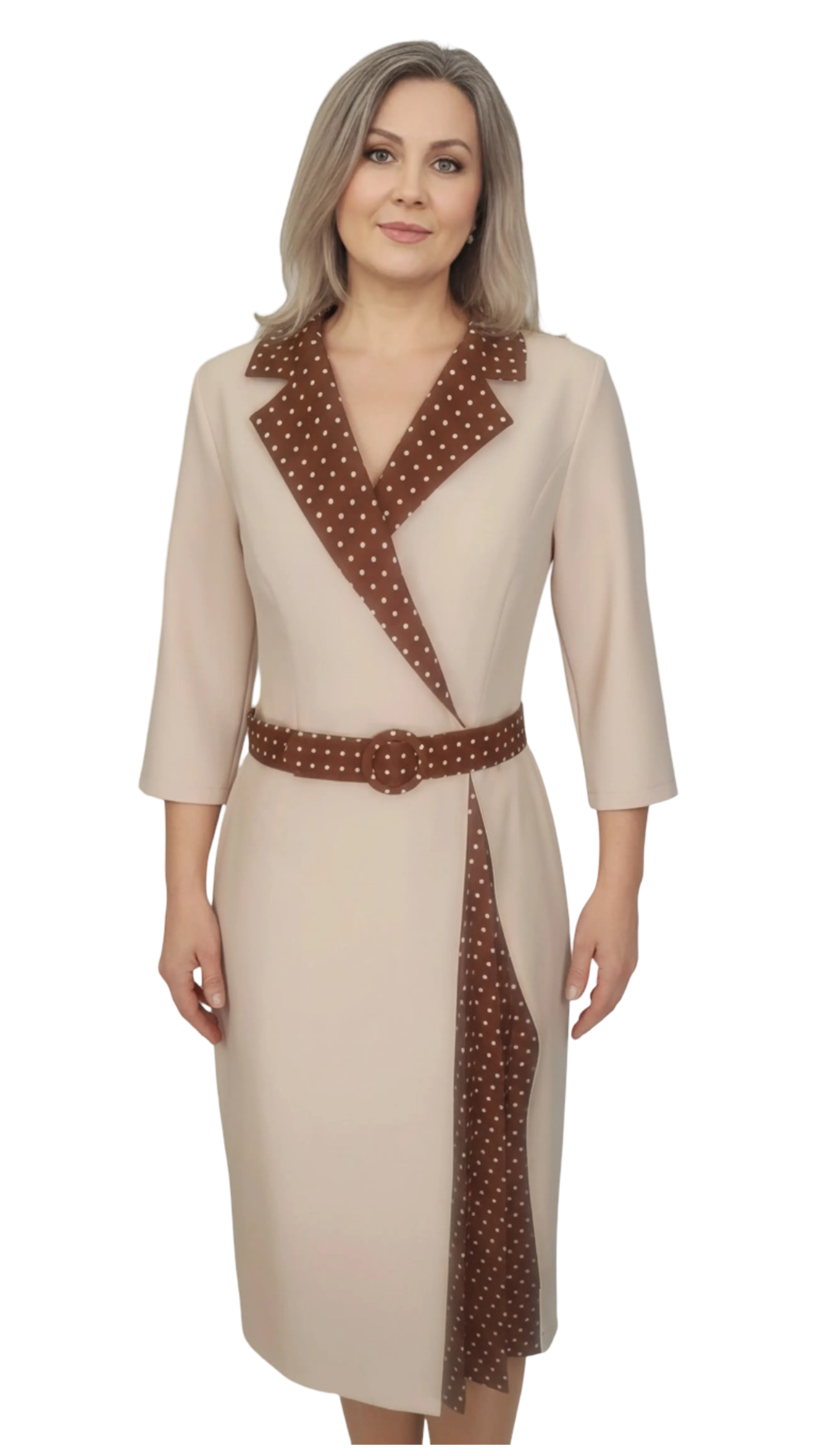 Kinga beige spotted collared top dress product image