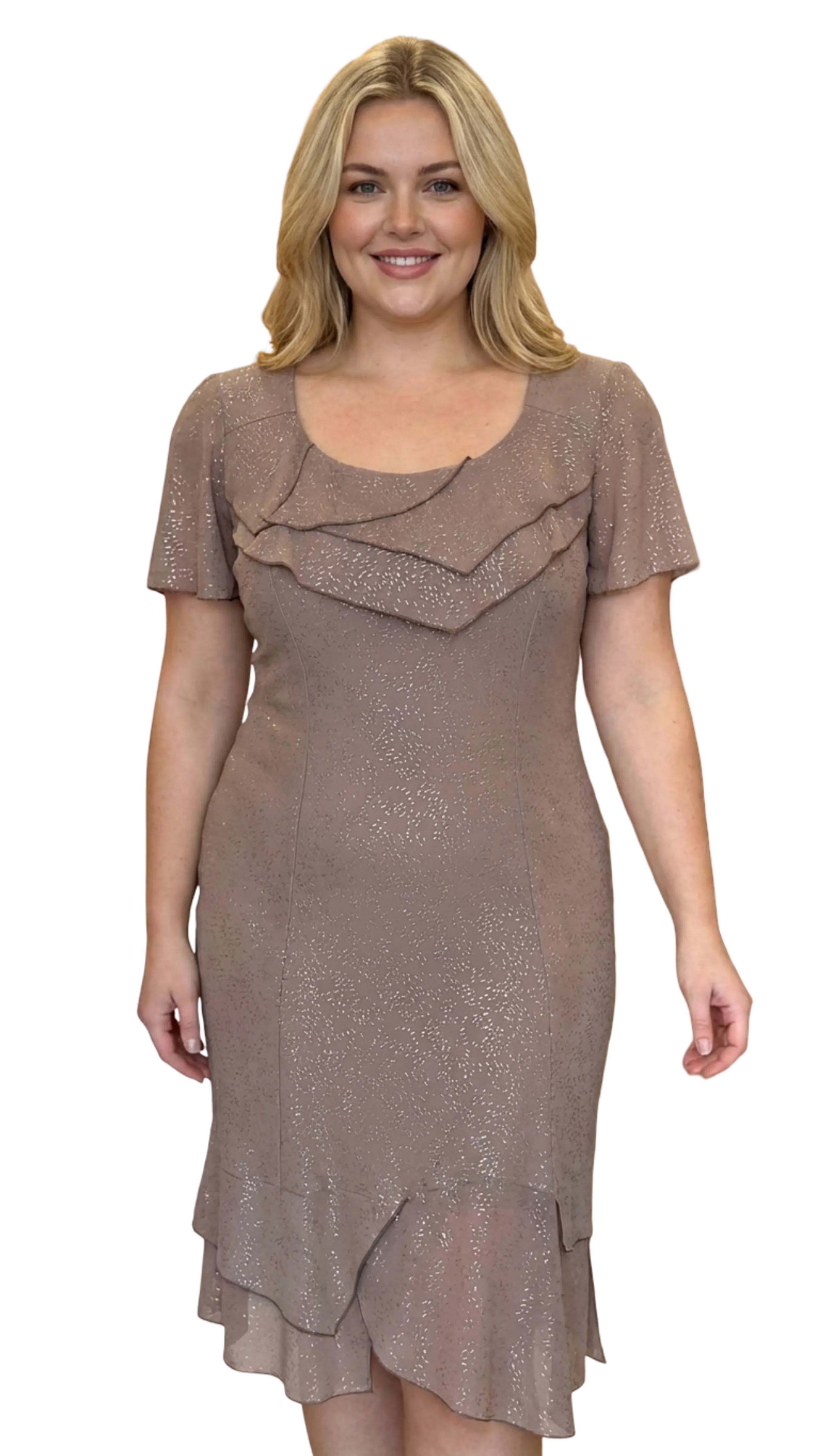 Anna sleeveless brown-gold pattern dress product image