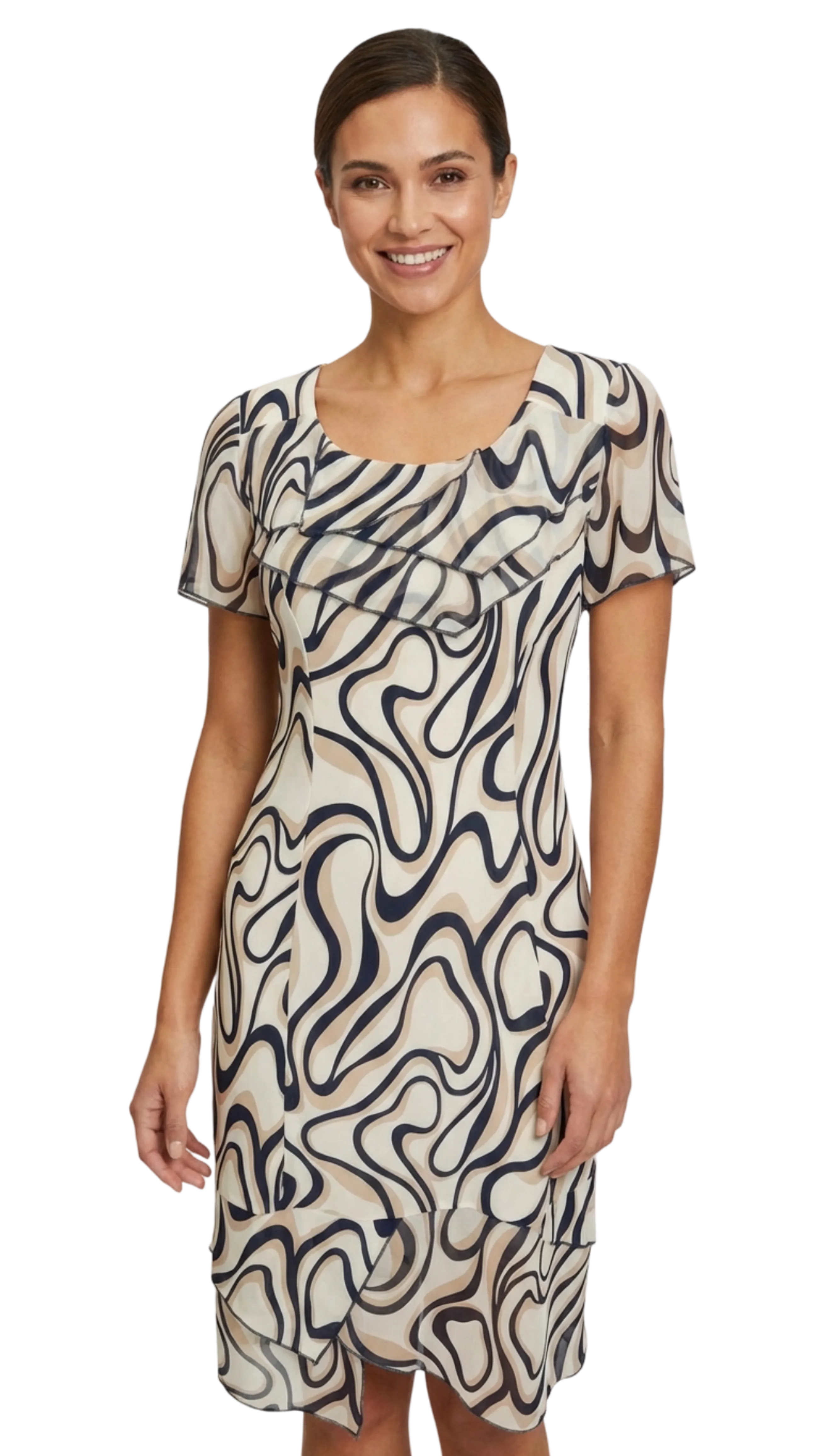Anna dress with sleeves, cream-beige pattern dress product image