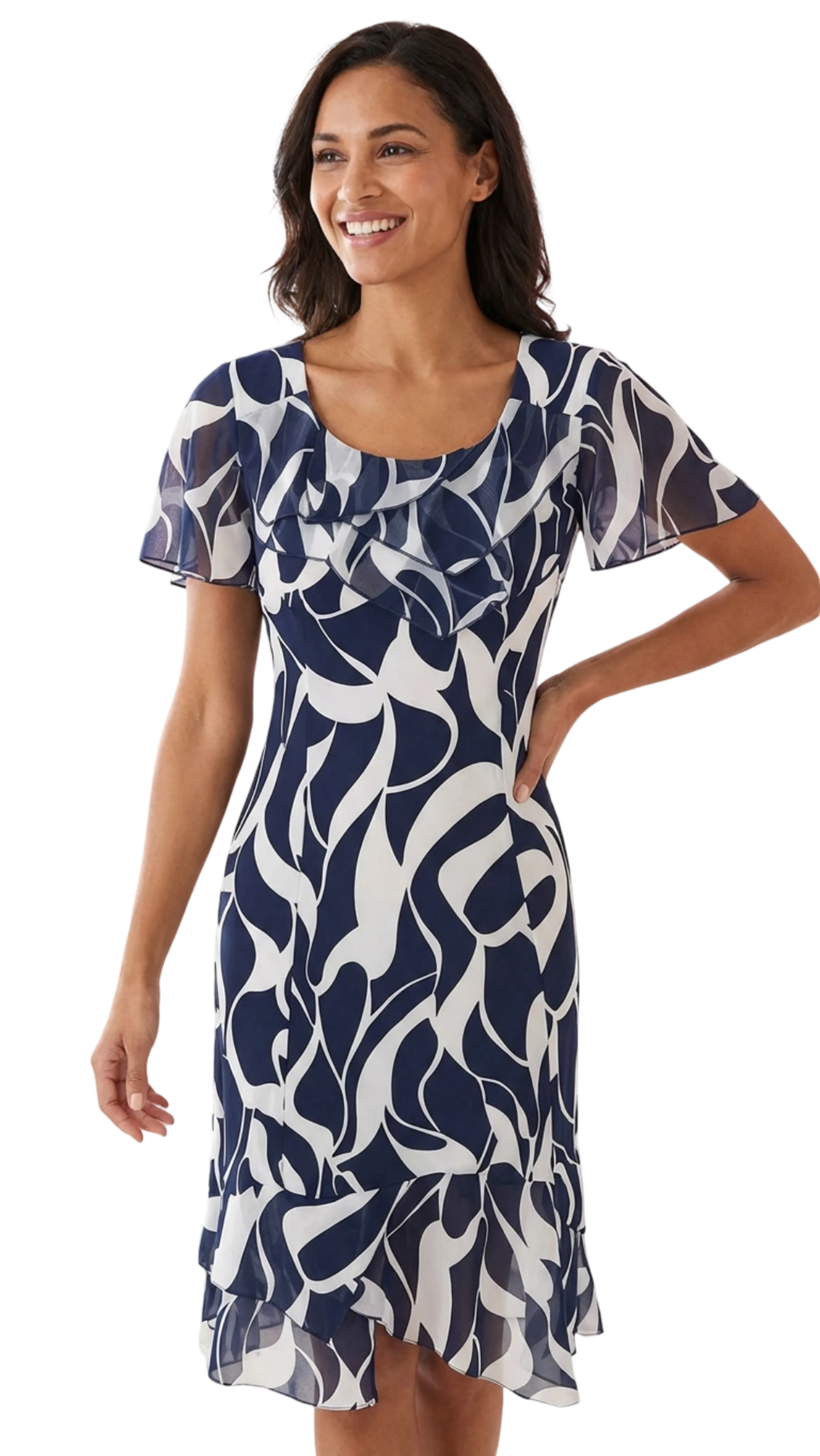 Anna sleeveless white-dark blue pattern dress product image