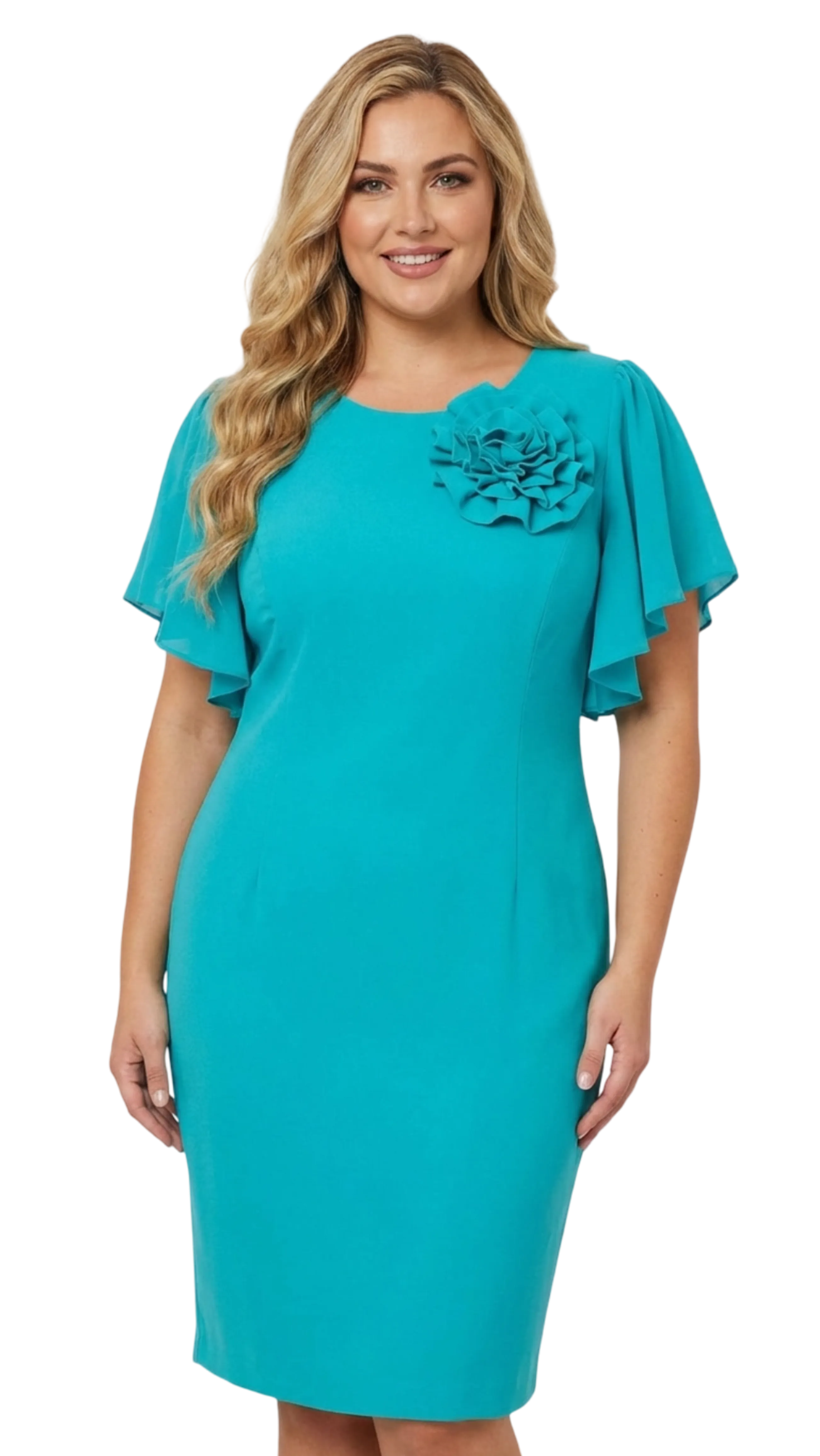 Zelma turquoise green with roses casual dress product image