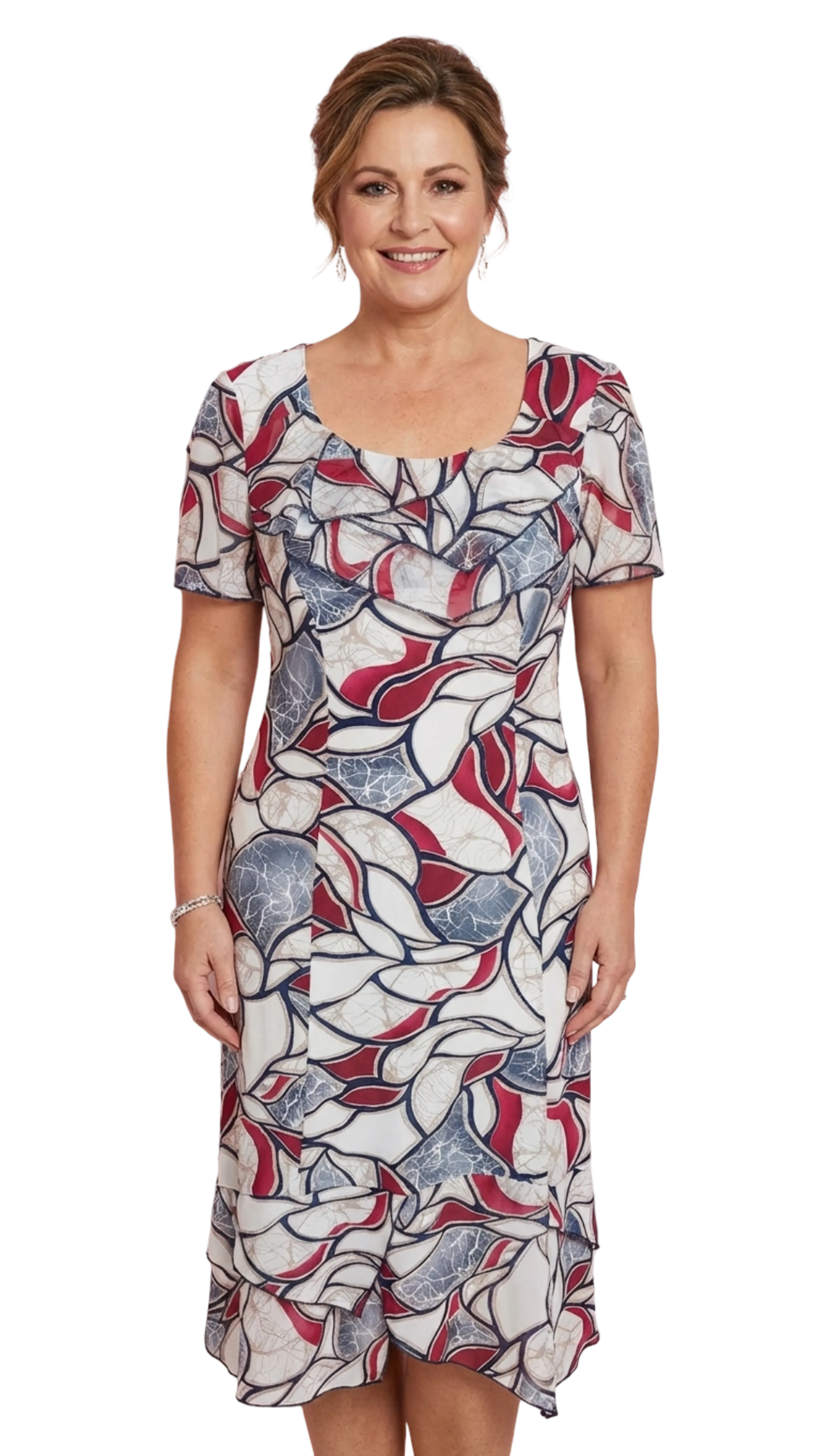 Anna dress with sleeves, red leaf pattern dress product image