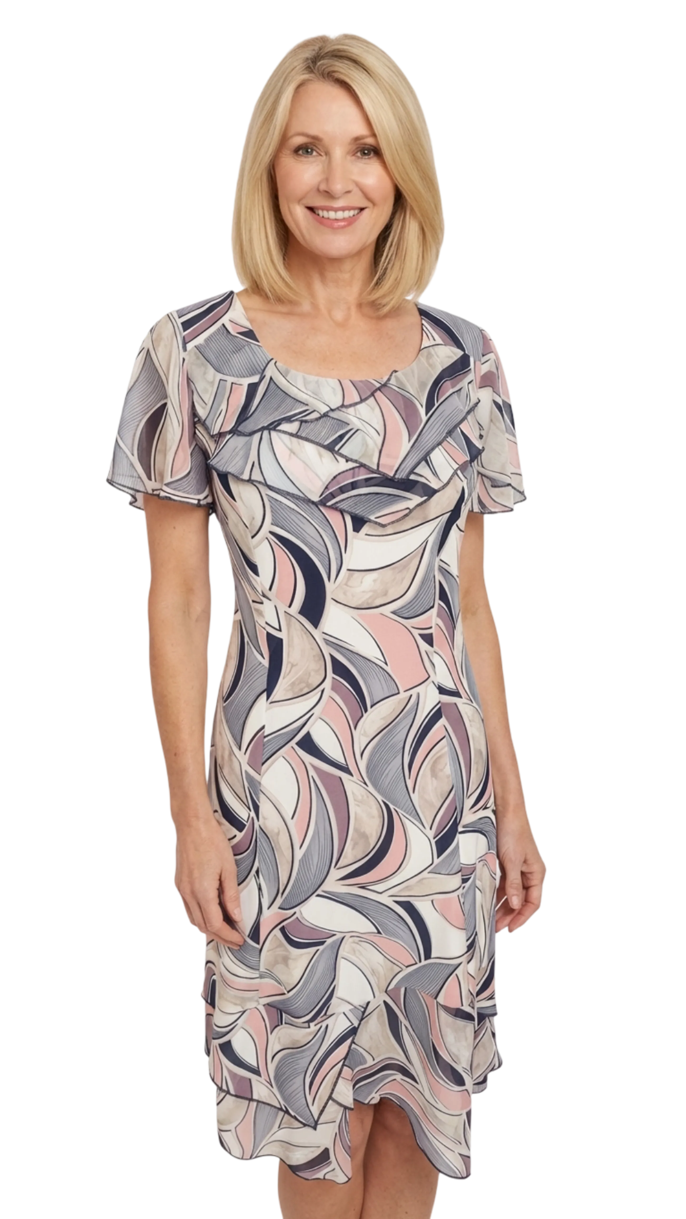 Anna dress with sleeves, powder-colored pattern dress product image