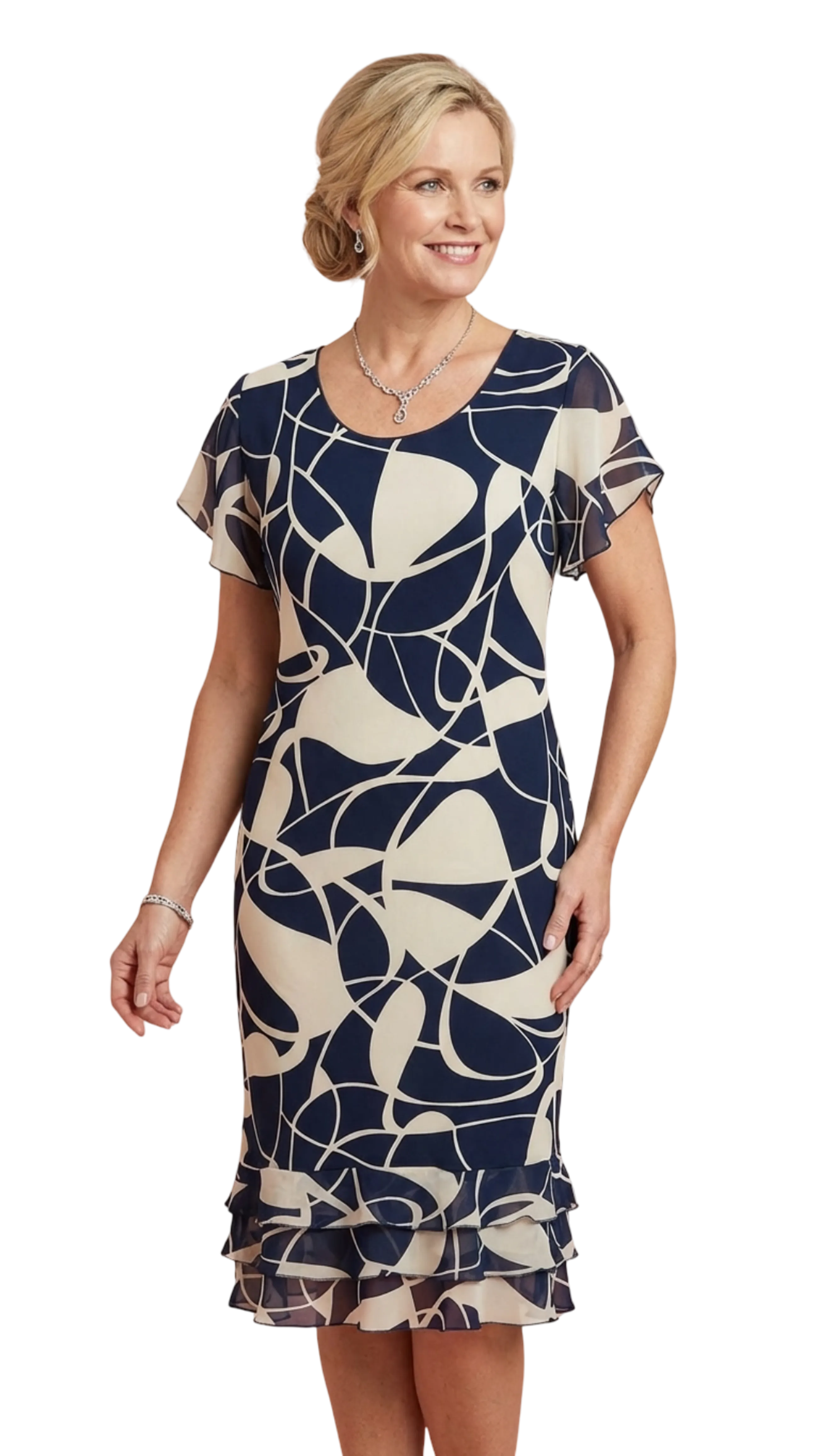 Edina ruffled navy blue-beige pattern dress product image
